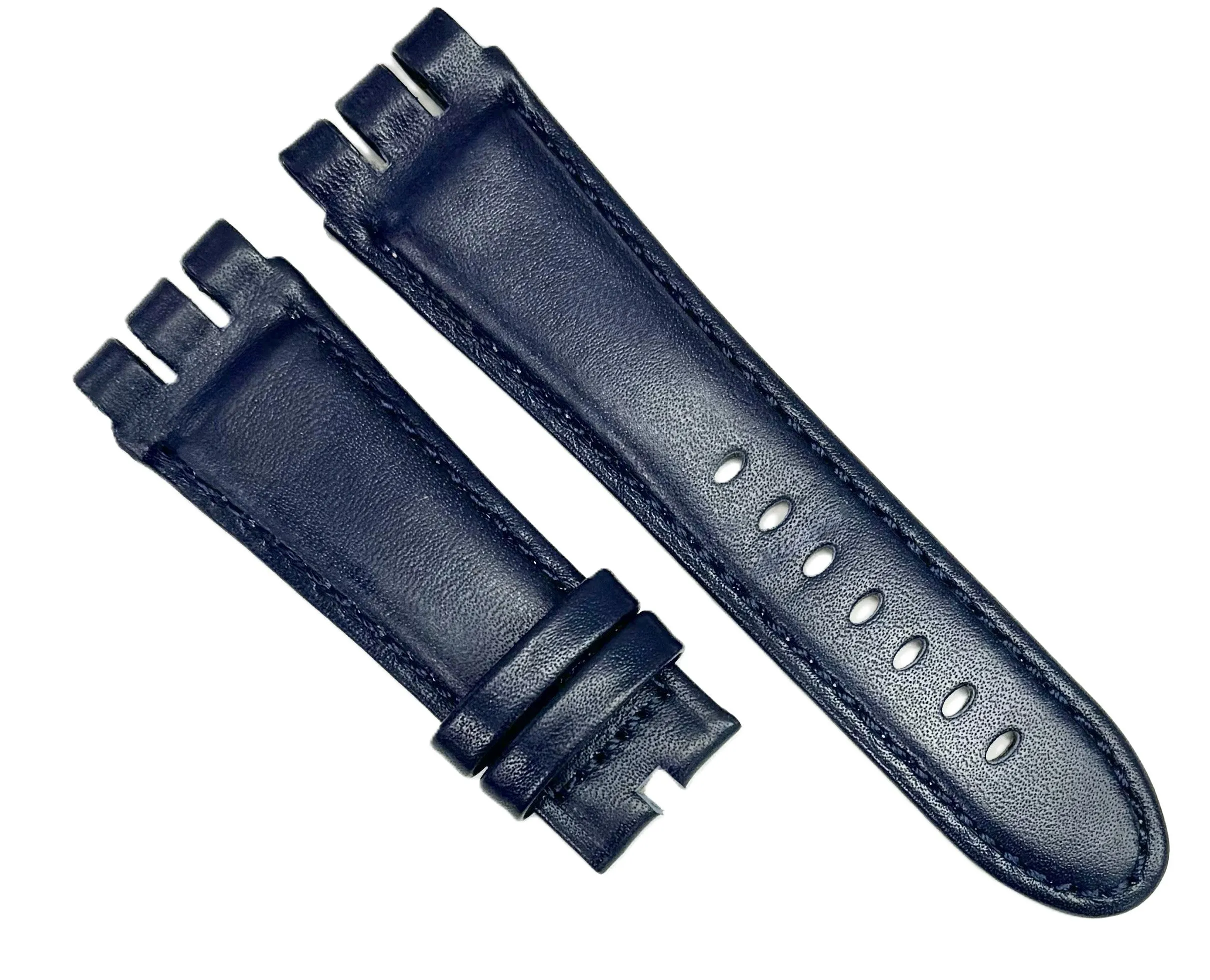 23mm Genuine Leather, Blue Plain Watch Band for SWATCH Watches, Padded & Stitched