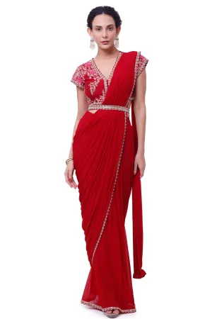 90Y020-RO Ruby Red Zardori Lycra Net Saree with Blouse