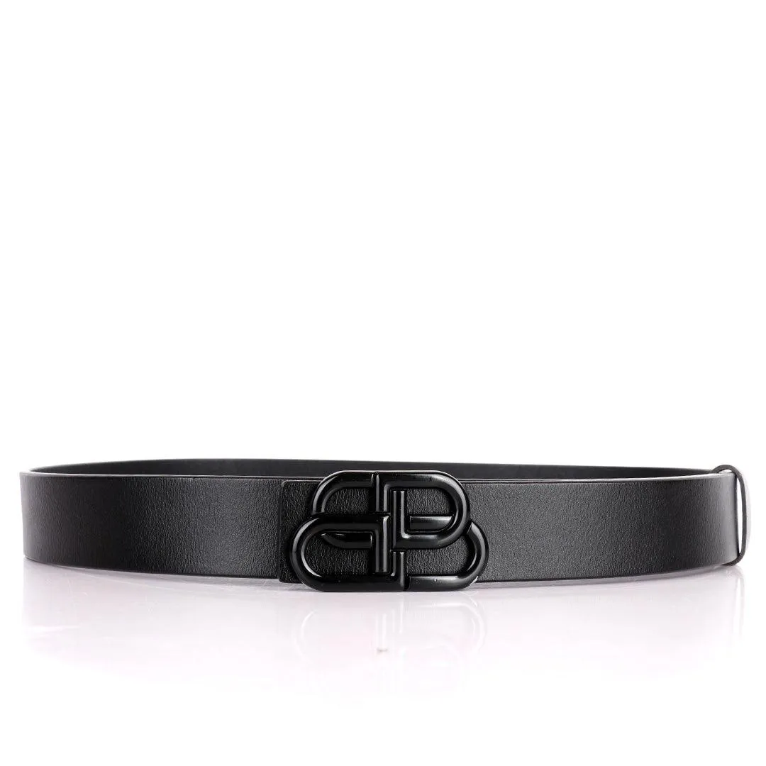 Balenciaga Black Logo Designed Quality Leather Black Belt