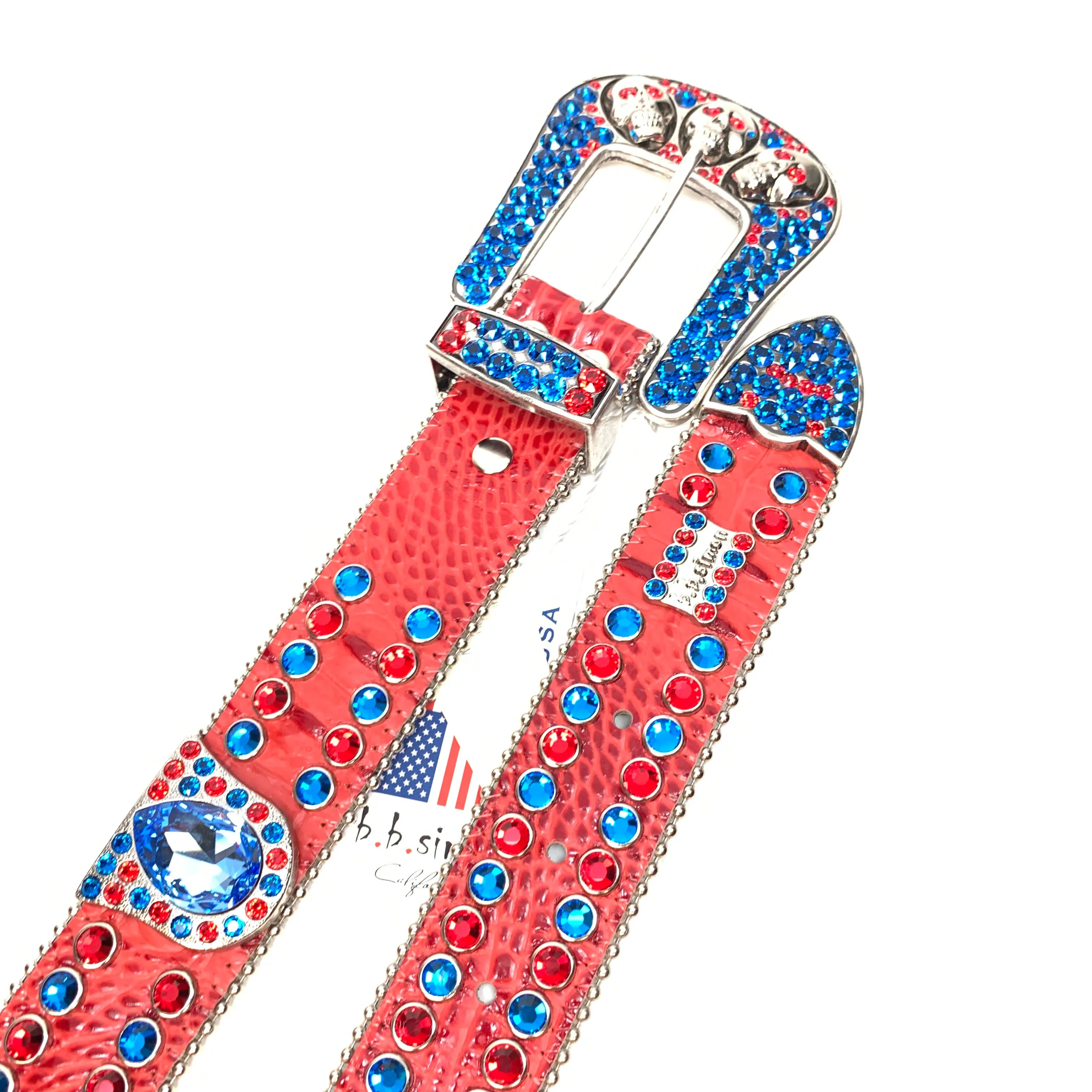 b.b. Simon Skull Red Blue Double Row Belt