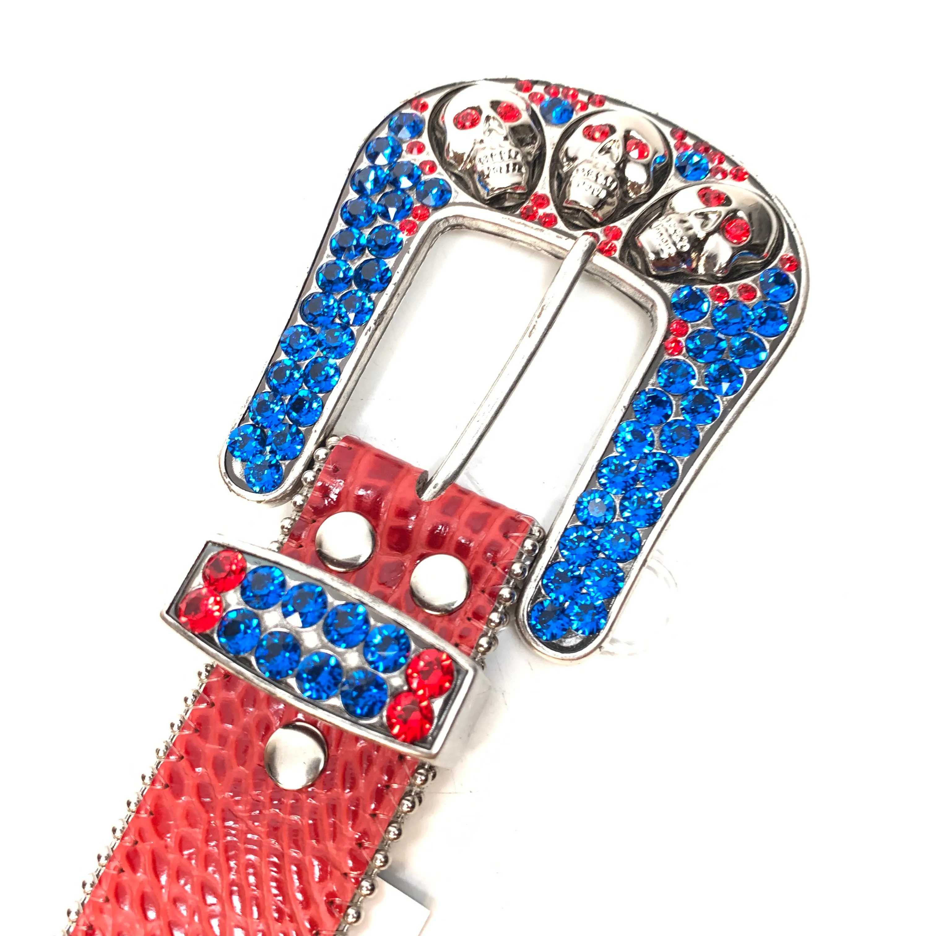 b.b. Simon Skull Red Blue Double Row Belt