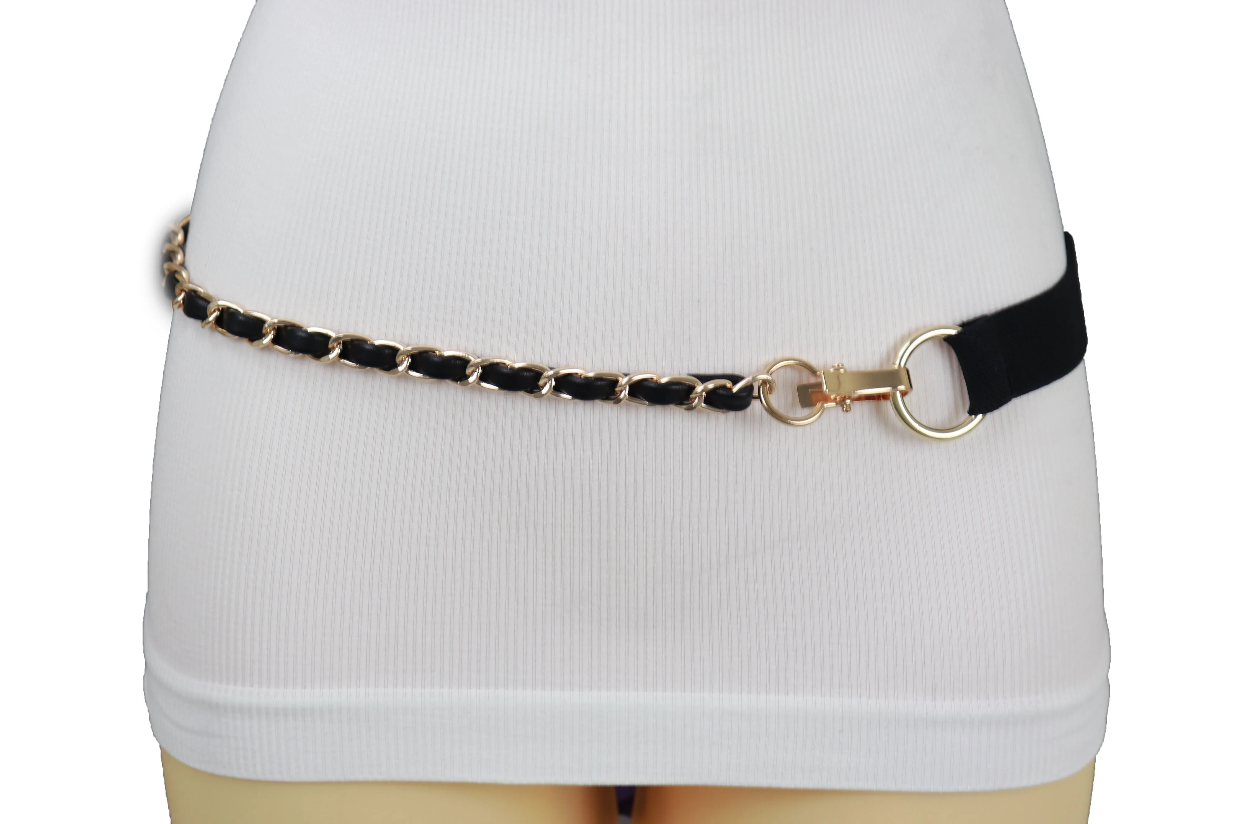 Black Elastic Band Belt Gold Metal Chain S M