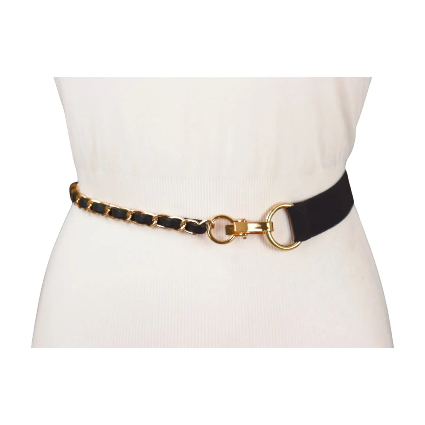 Black Elastic Band Belt Gold Metal Chain S M