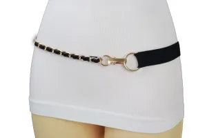 Black Elastic Band Belt Gold Metal Chain S M