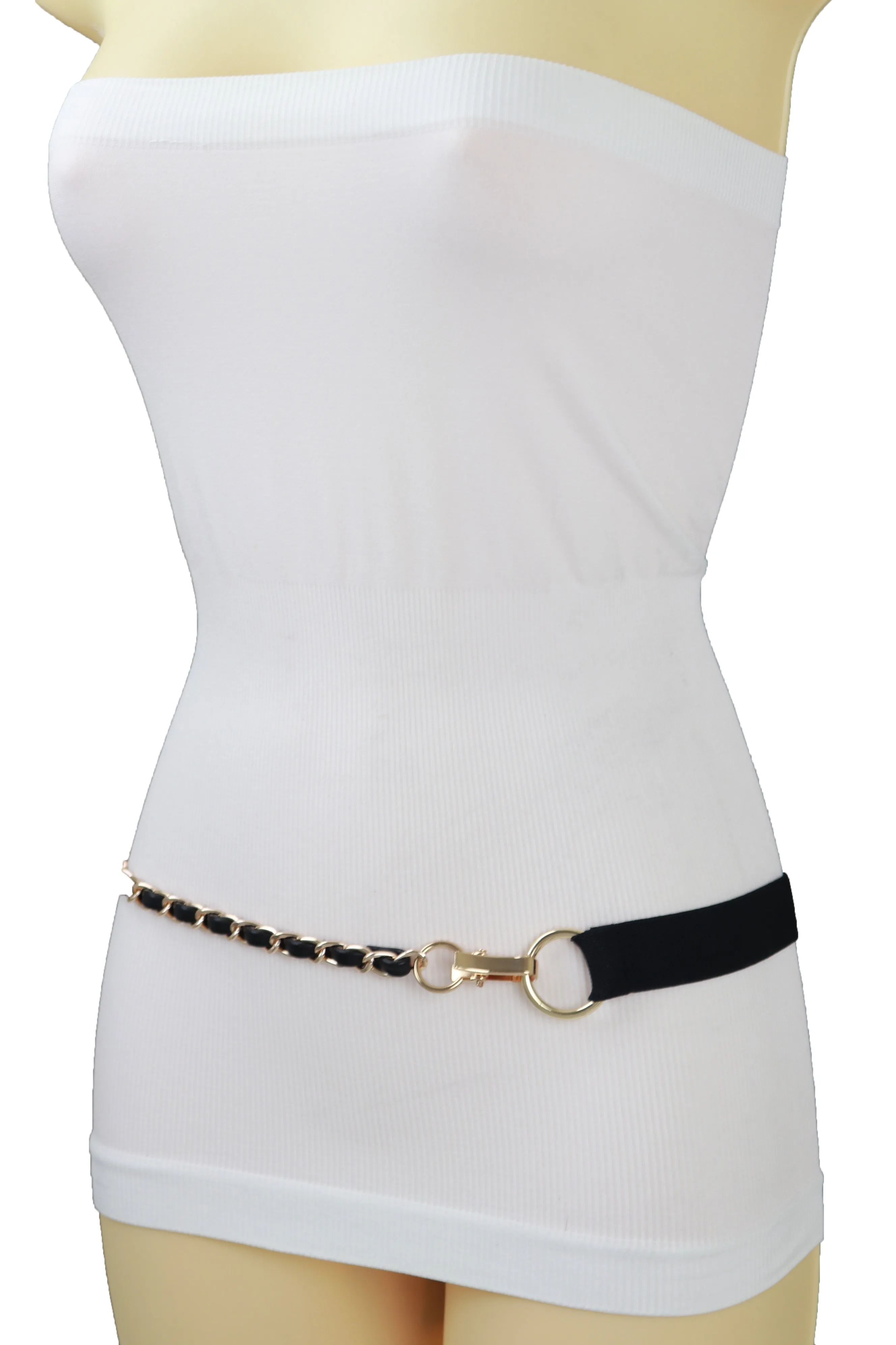 Black Elastic Band Belt Gold Metal Chain S M