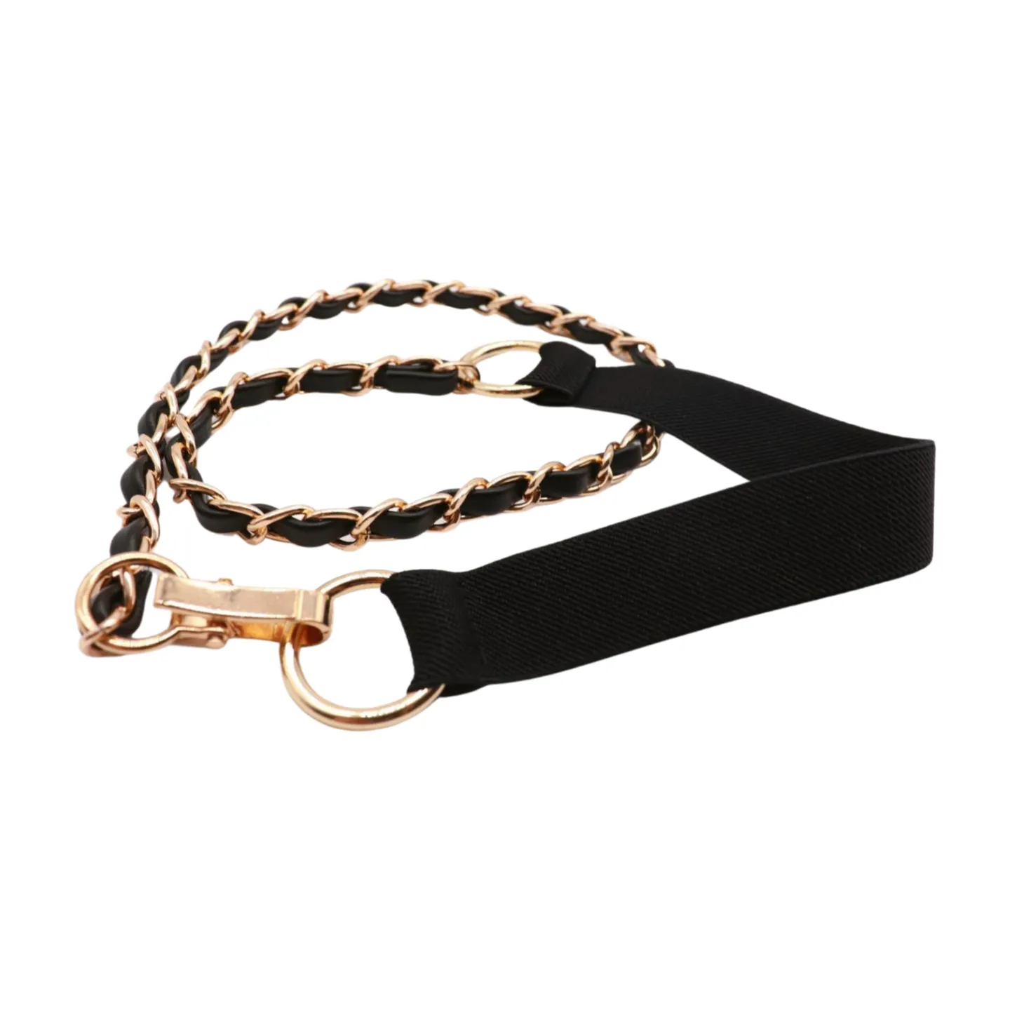 Black Elastic Band Belt Gold Metal Chain S M