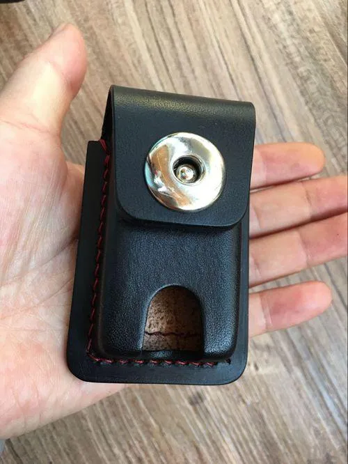 Black Handmade Leather Mens Slim Zippo Lighter Case Slim Zippo Lighter Holder with Belt Loop for Men