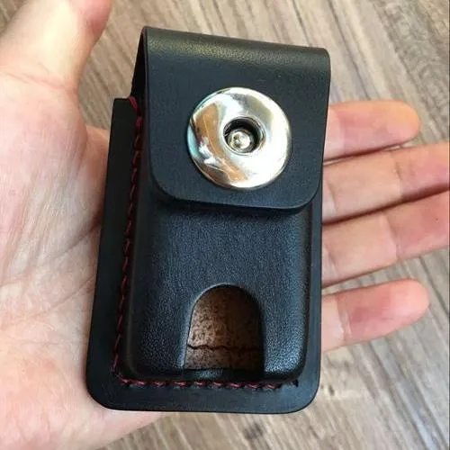 Black Handmade Leather Mens Slim Zippo Lighter Case Slim Zippo Lighter Holder with Belt Loop for Men