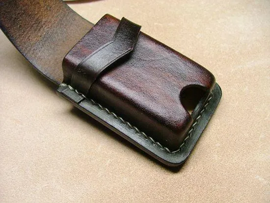 Black Handmade Leather Mens Slim Zippo Lighter Case Slim Zippo Lighter Holder with Belt Loop for Men