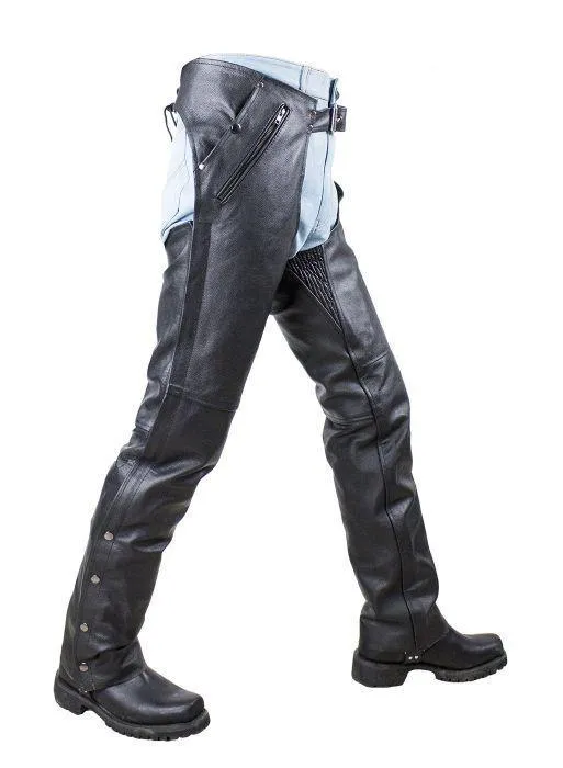 Black Multi-Pocket Split Leather Chaps W/ Zipout liner, C4334-04-DL