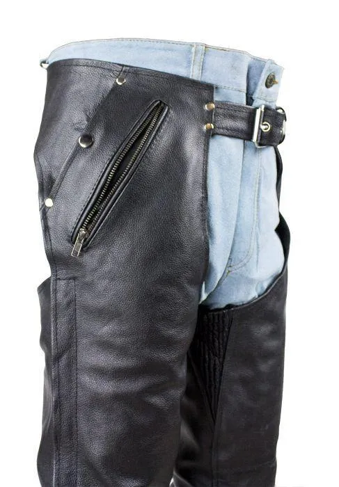 Black Multi-Pocket Split Leather Chaps W/ Zipout liner, C4334-04-DL