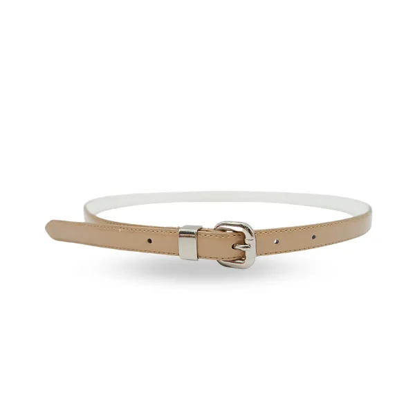 CARRIE - Women's Beige Leather Patent Belt with Silver Buckle