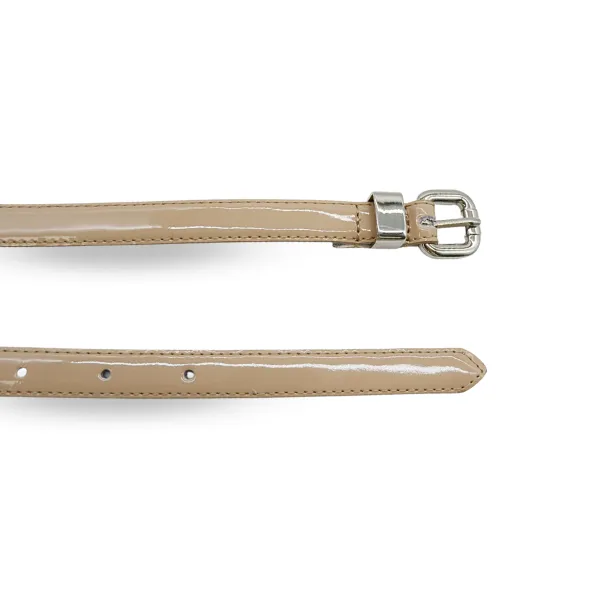 CARRIE - Women's Beige Leather Patent Belt with Silver Buckle