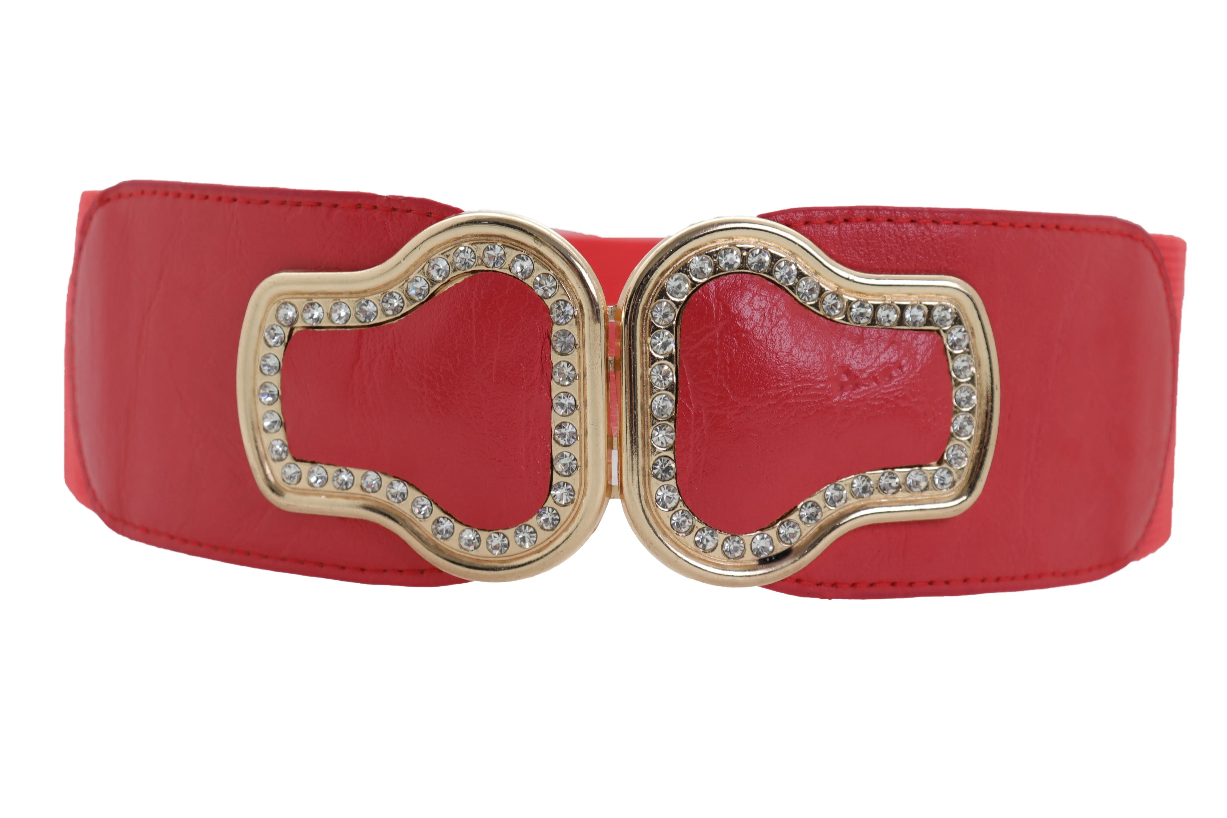 Coral Pink Elastic Band Belt Gold Buckle S M