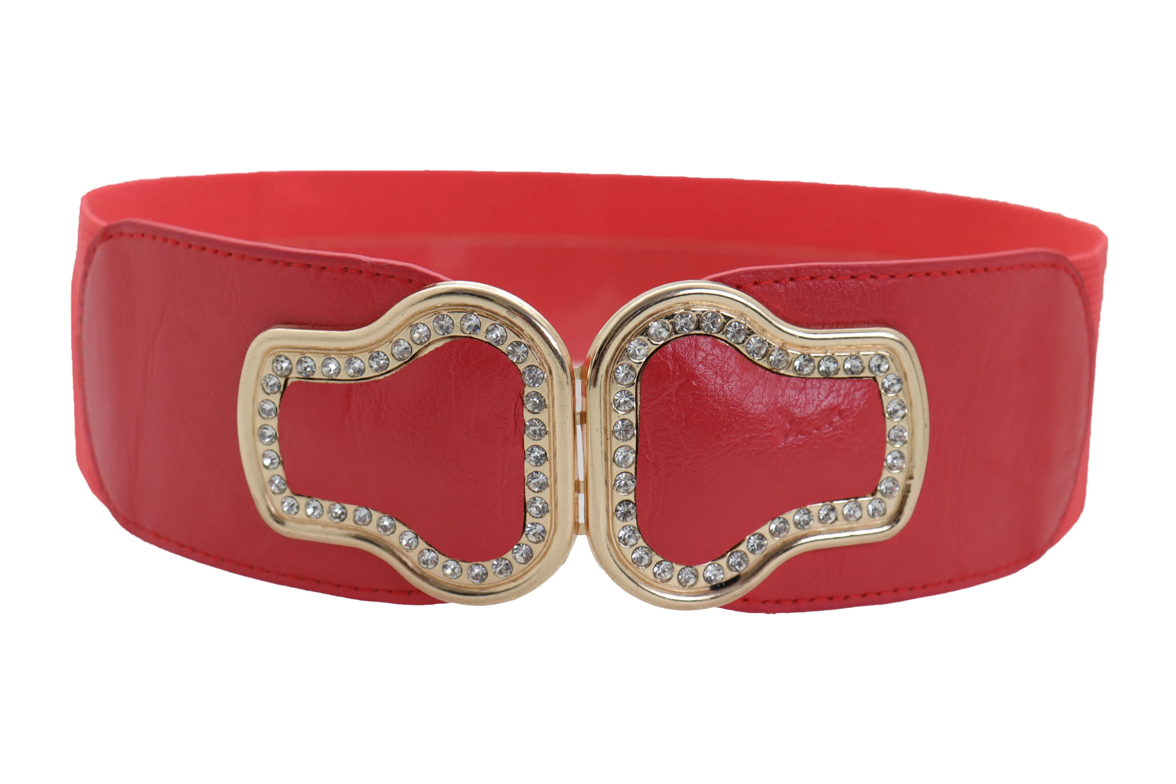 Coral Pink Elastic Band Belt Gold Buckle S M