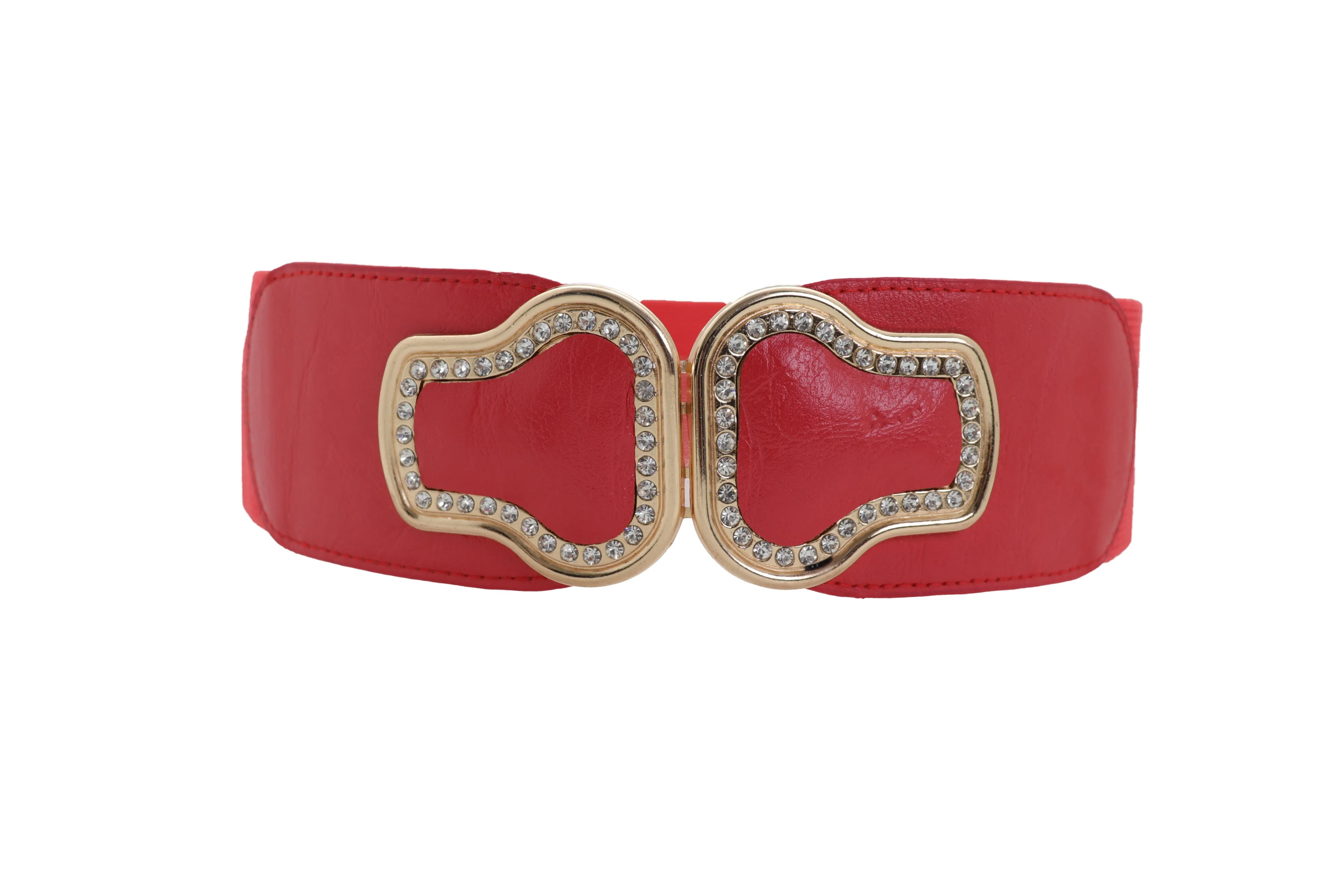 Coral Pink Elastic Band Belt Gold Buckle S M