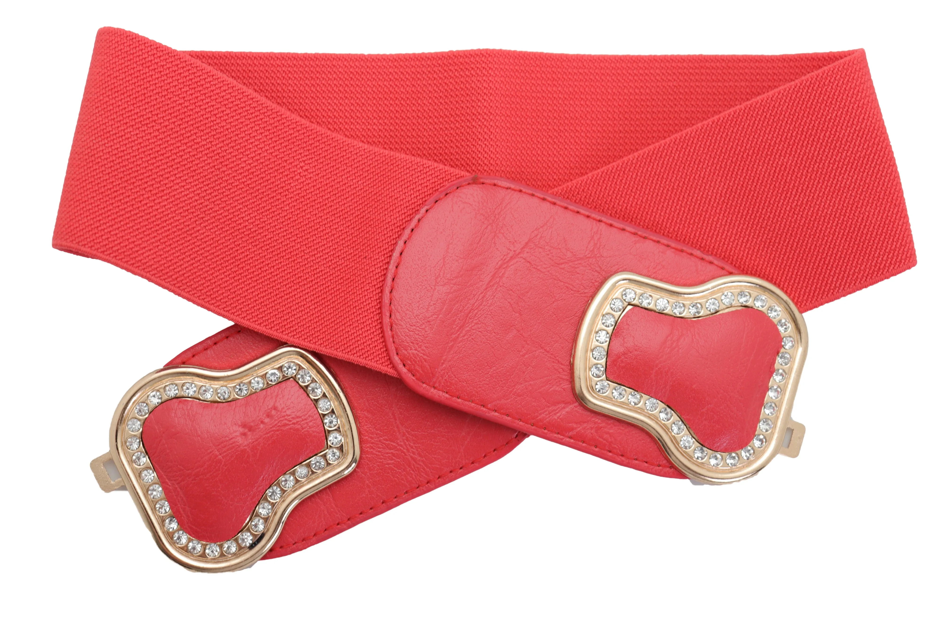 Coral Pink Elastic Band Belt Gold Buckle S M