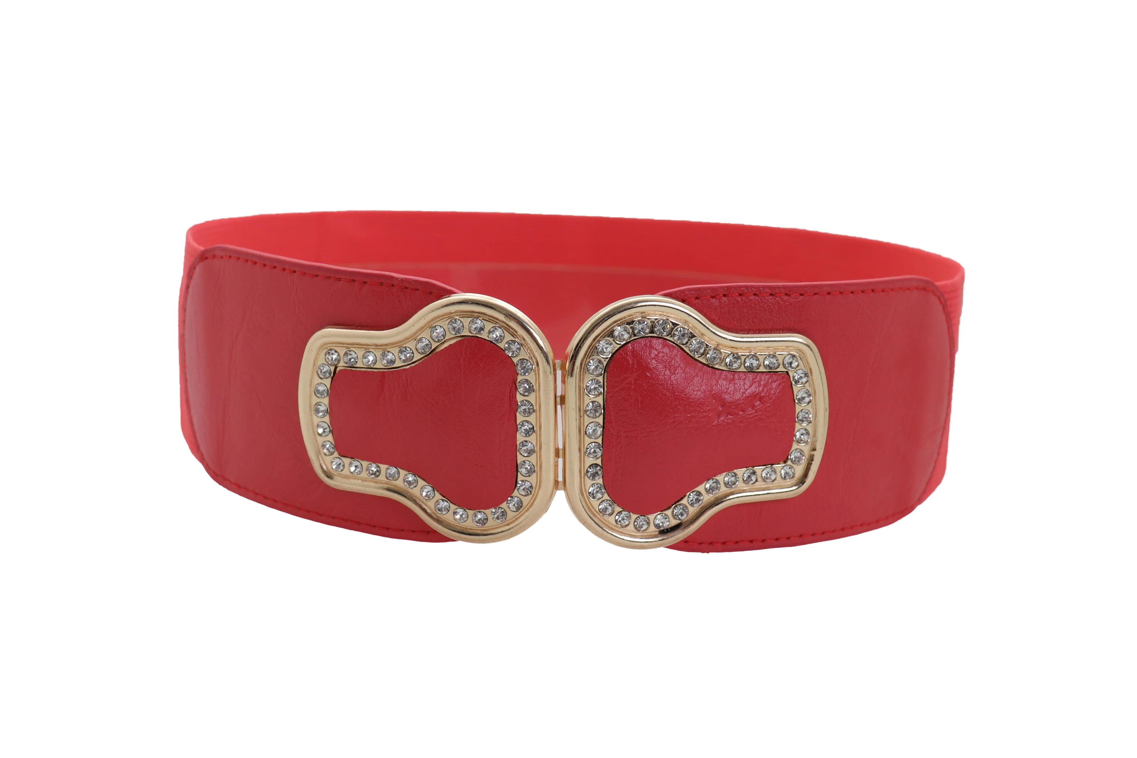 Coral Pink Elastic Band Belt Gold Buckle S M