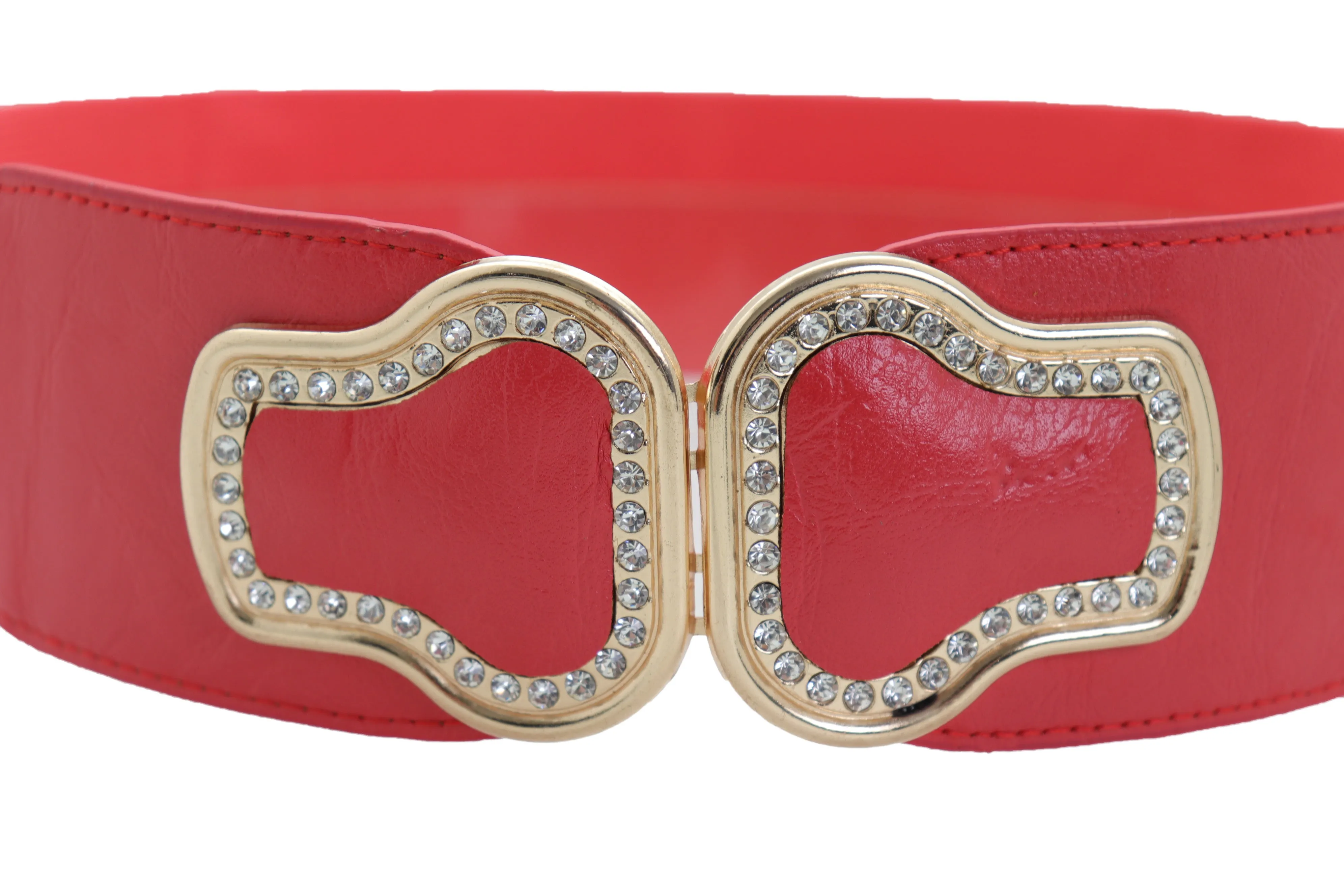 Coral Pink Elastic Band Belt Gold Buckle S M