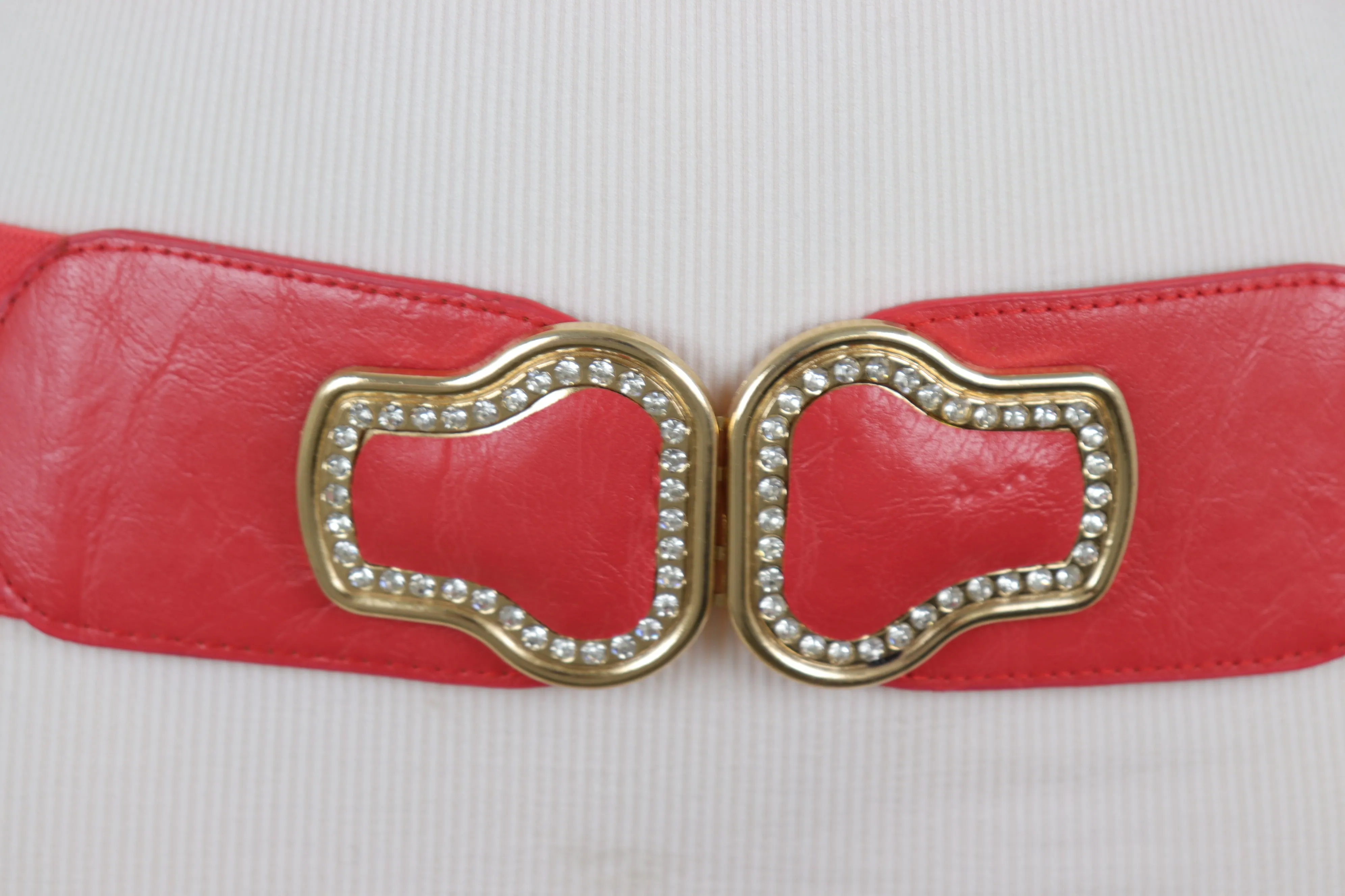 Coral Pink Elastic Band Belt Gold Buckle S M