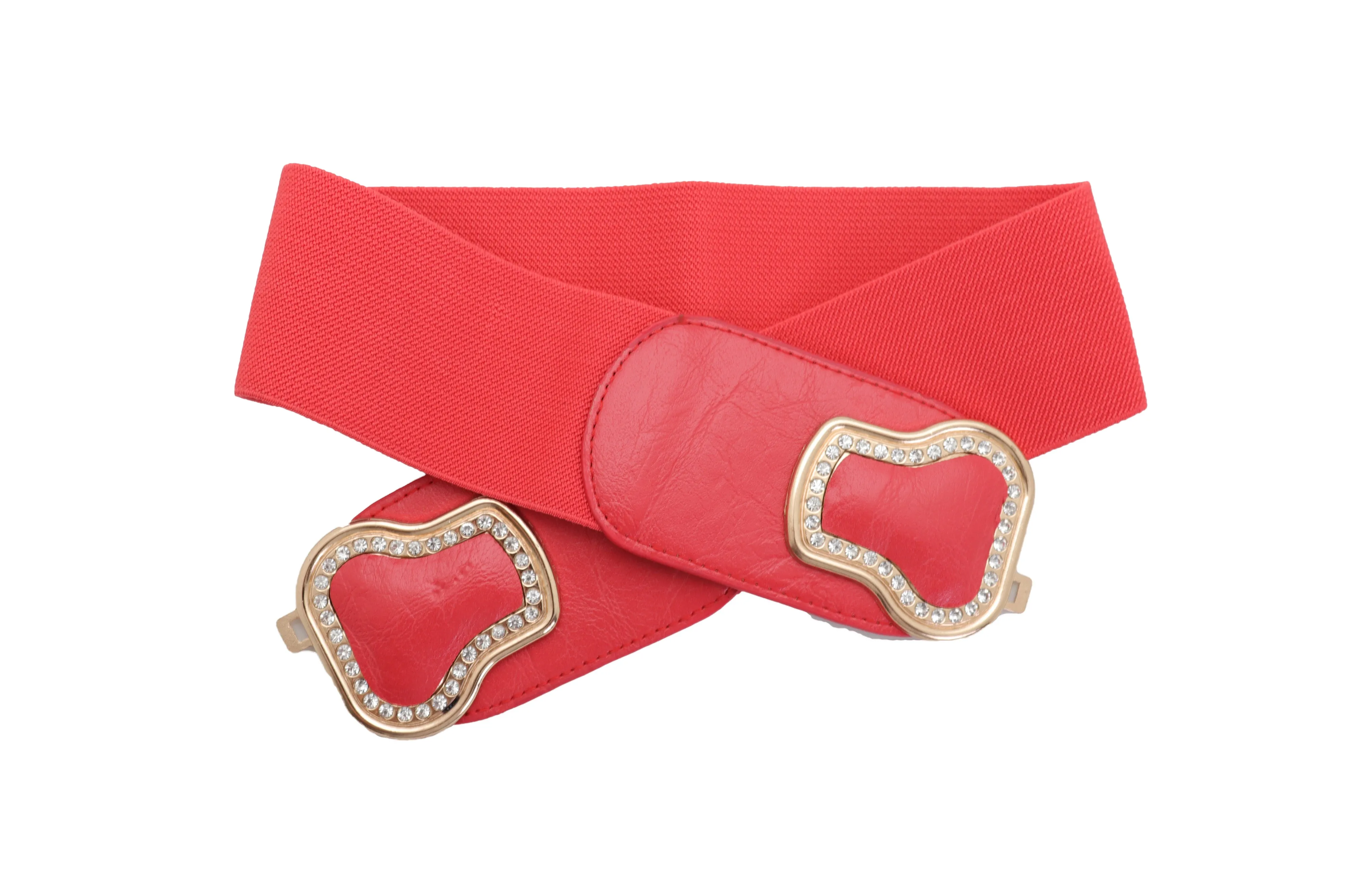 Coral Pink Elastic Band Belt Gold Buckle S M