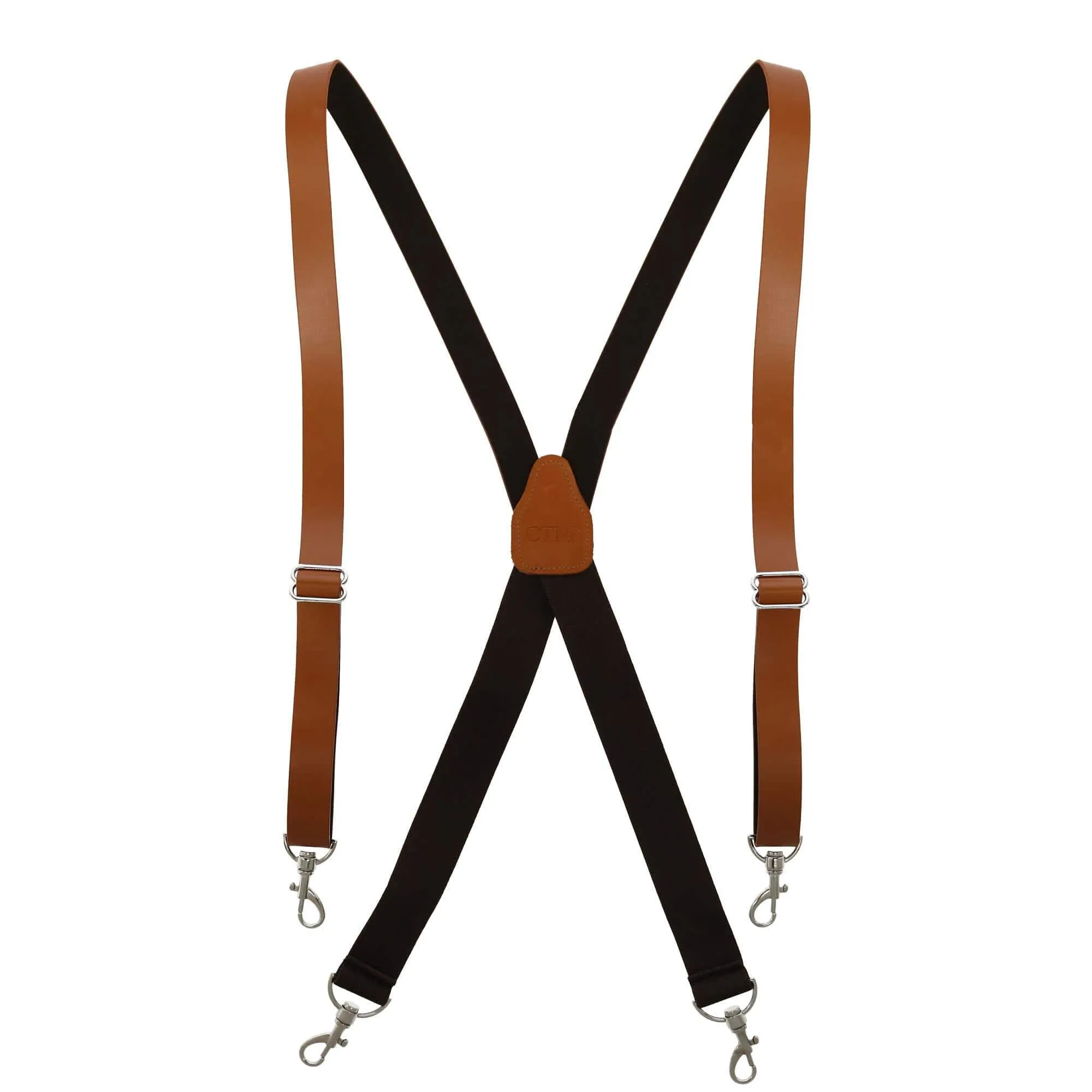 CTM® Men's Big & Tall Smooth Coated Leather Suspenders with Metal Swivel Hook End