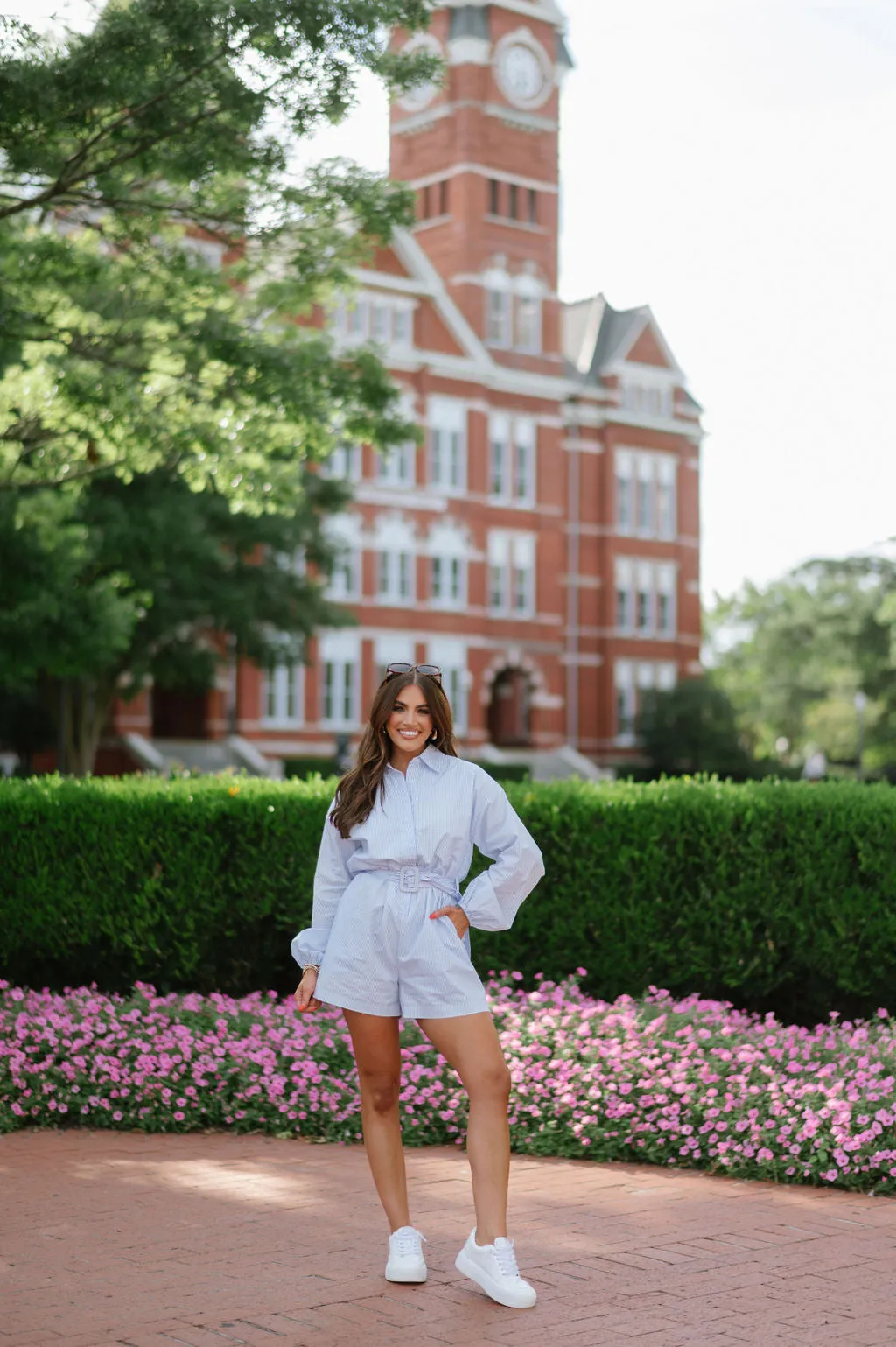 Cullen Belted Romper-Sky Blue