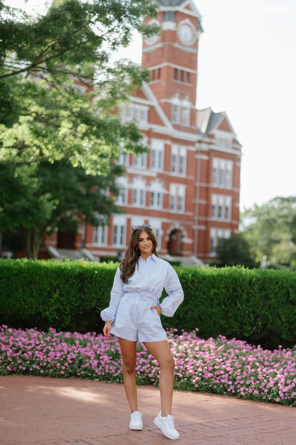 Cullen Belted Romper-Sky Blue