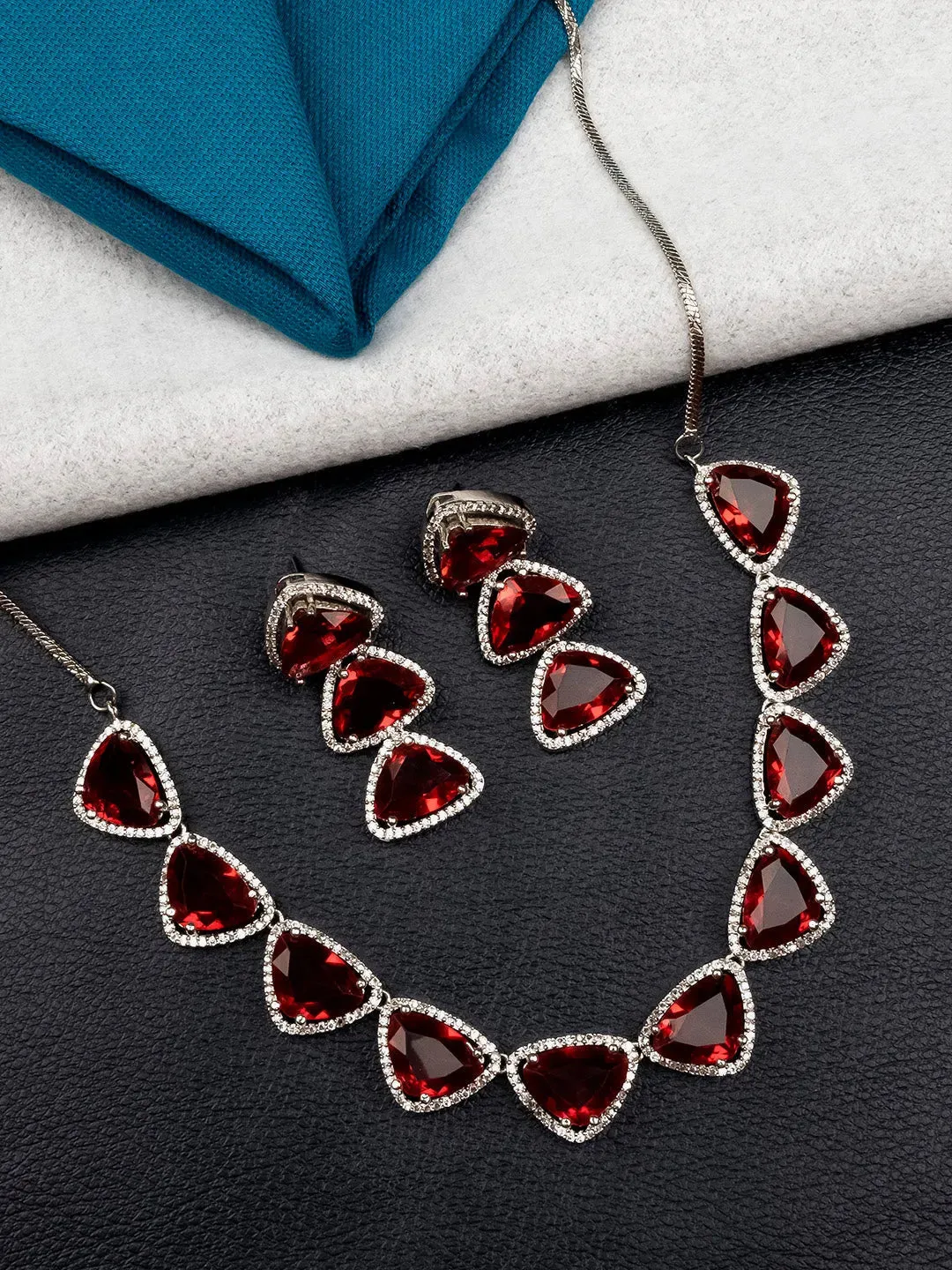 Dazzle and Shine: Designer Red AD Necklace with Sparkling CZ Stones