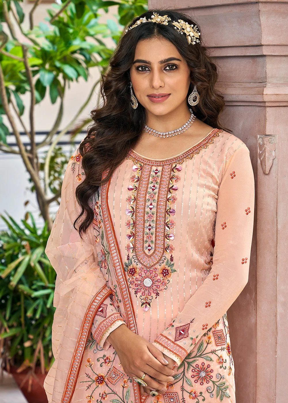 Designer Embroidered Pretty Peach Trendy Salwar Suit