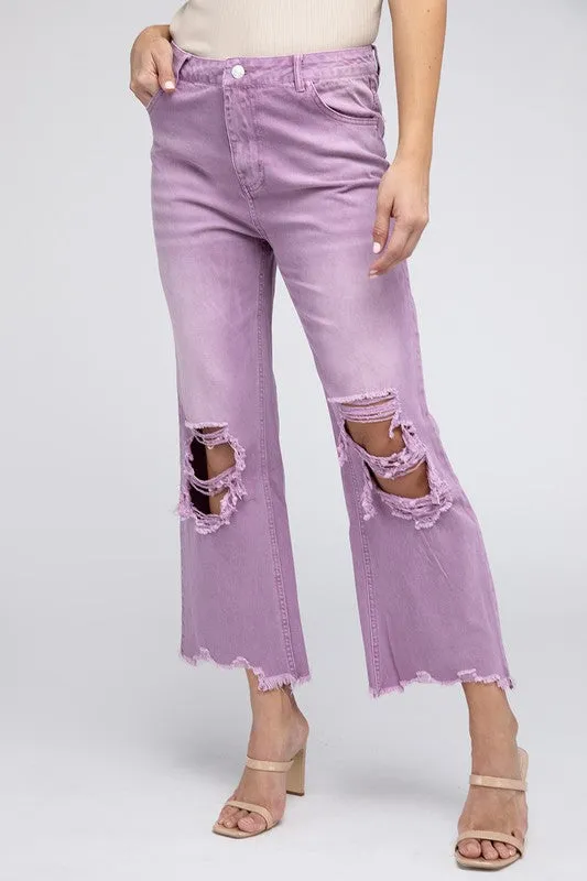 Distressed Vintage Washed Wide Leg Pants