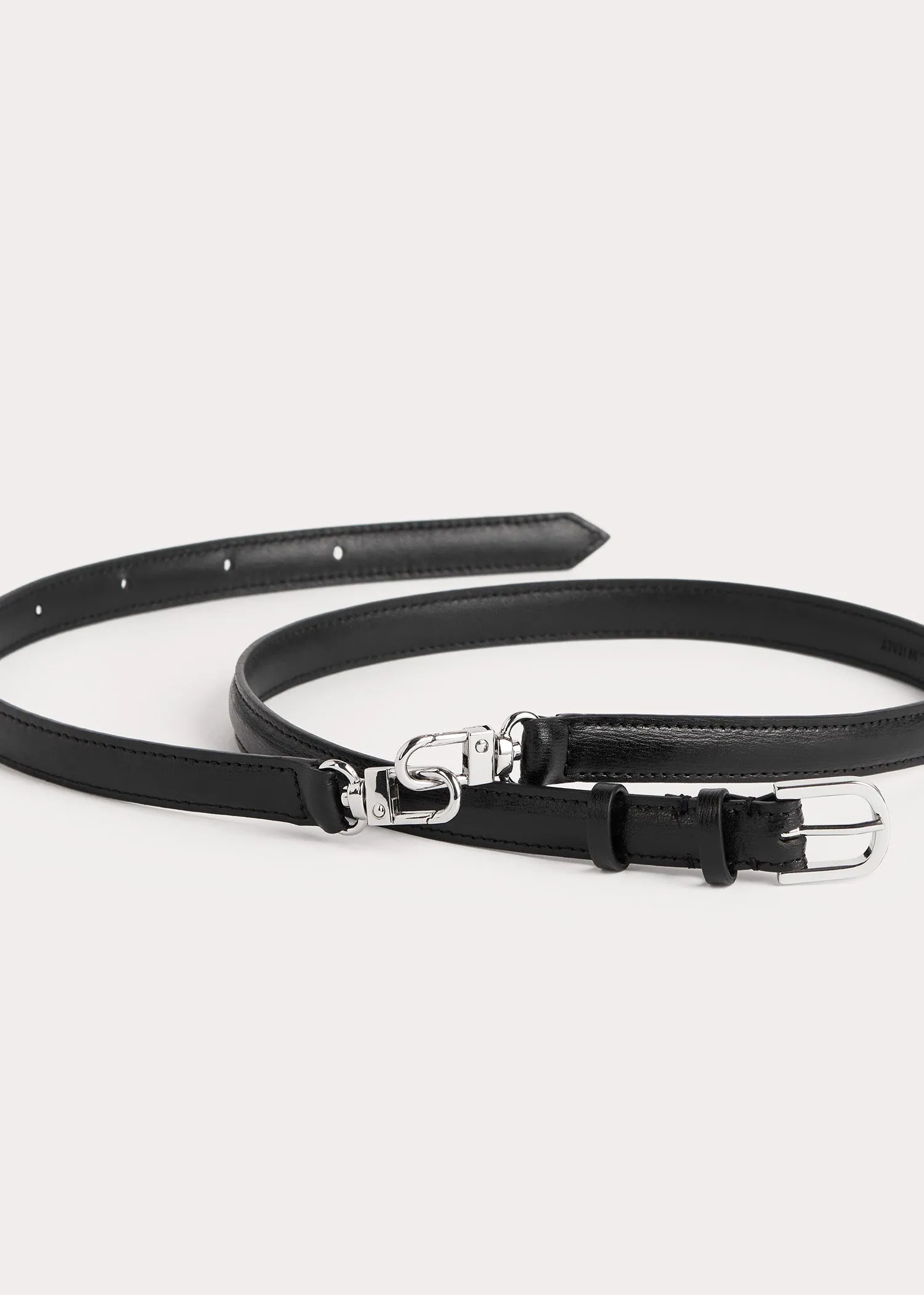 Double clasp leather belt black