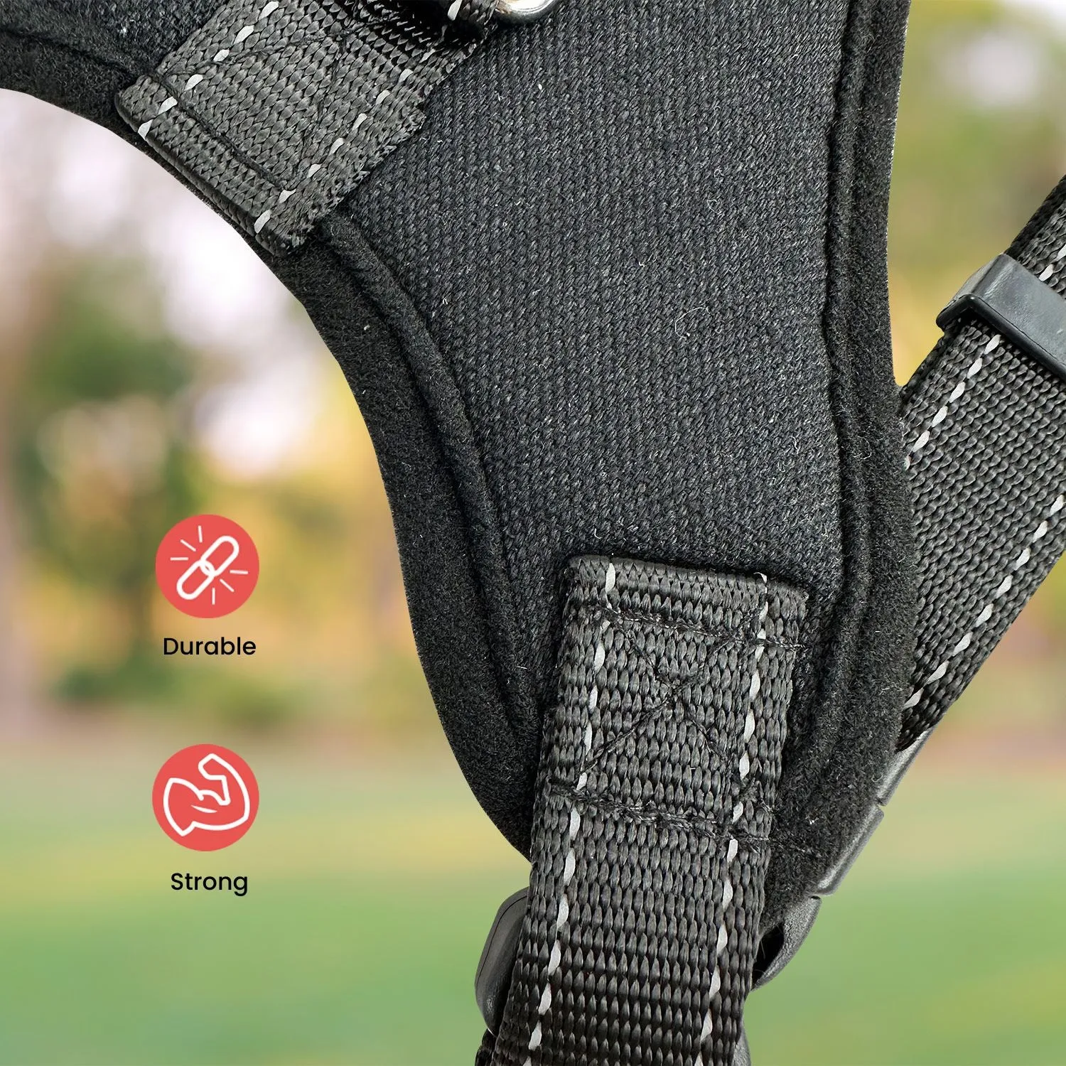 Durable Adjustable Dog Harness M Size Black, FLOOFI