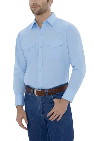 Ely Cattleman Men's Light Blue Long Sleeve Solid Western Snap Shirt