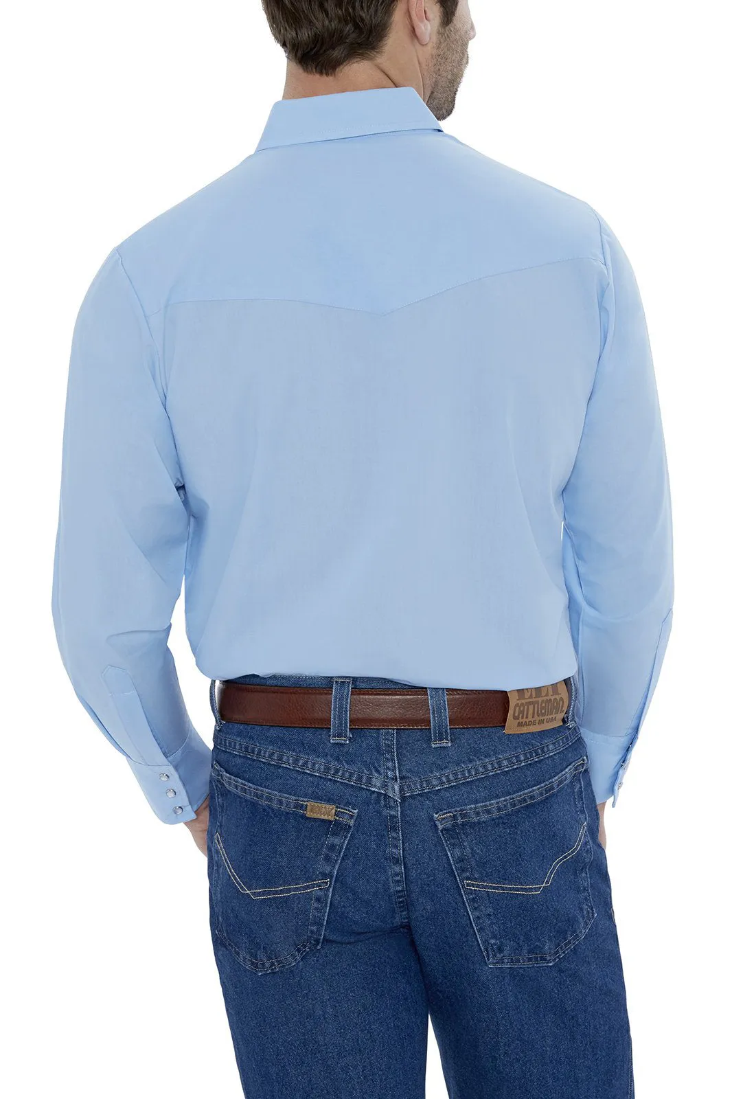 Ely Cattleman Men's Light Blue Long Sleeve Solid Western Snap Shirt