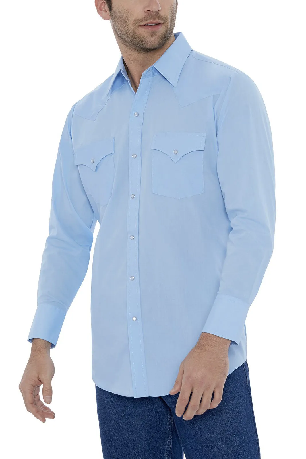 Ely Cattleman Men's Light Blue Long Sleeve Solid Western Snap Shirt