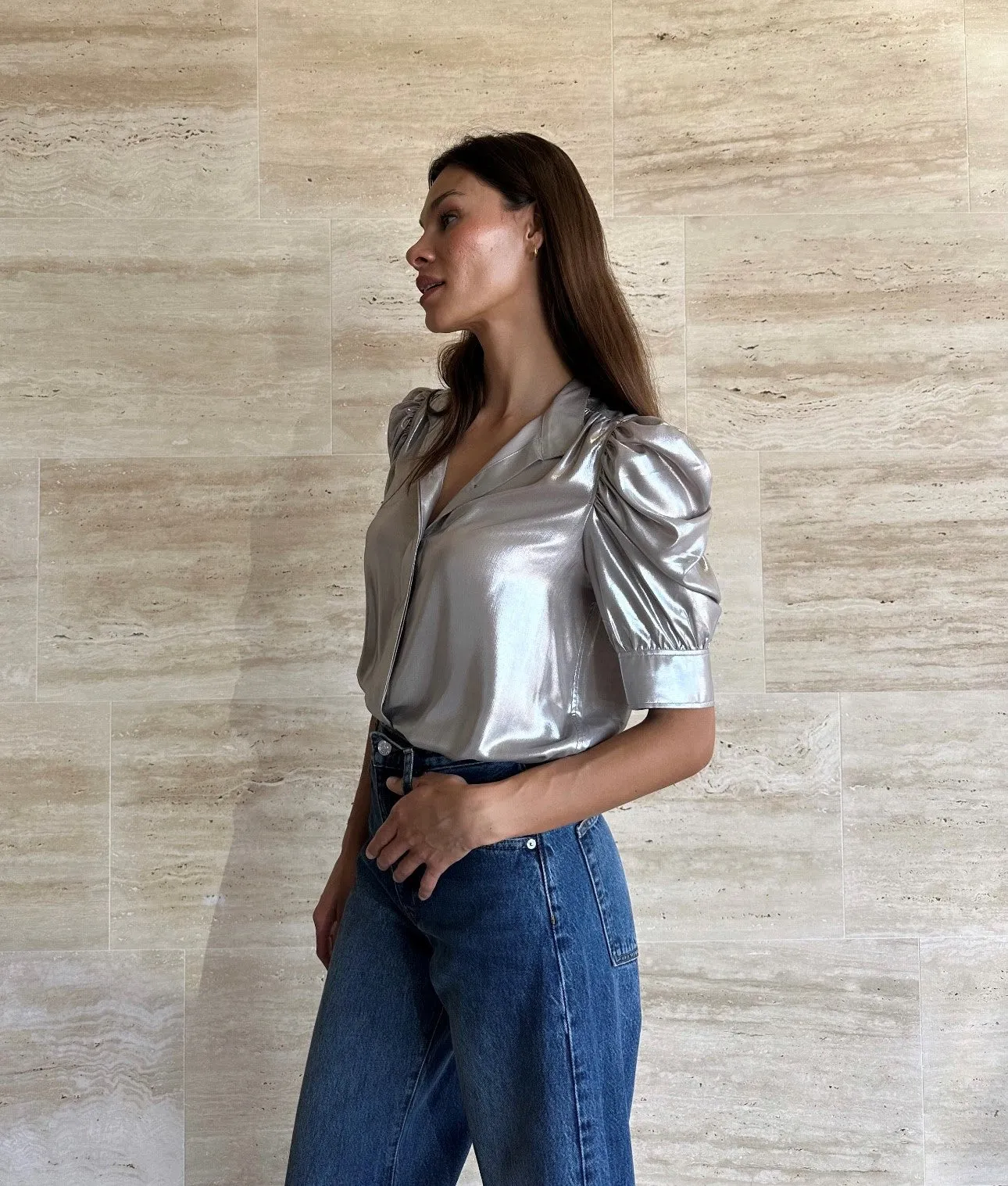 Frame Gillian Blouse Silver Lame