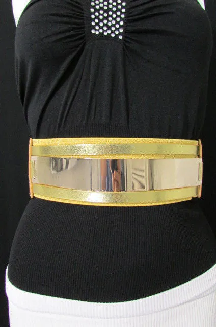 Gold Black Gold Silver Full Metal Gold Plate Wide Waist Chic Belt Fashion Regular & Plul Size