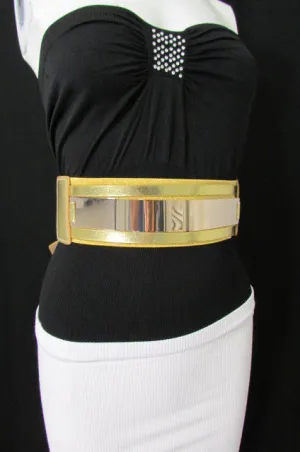 Gold Black Gold Silver Full Metal Gold Plate Wide Waist Chic Belt Fashion Regular & Plul Size