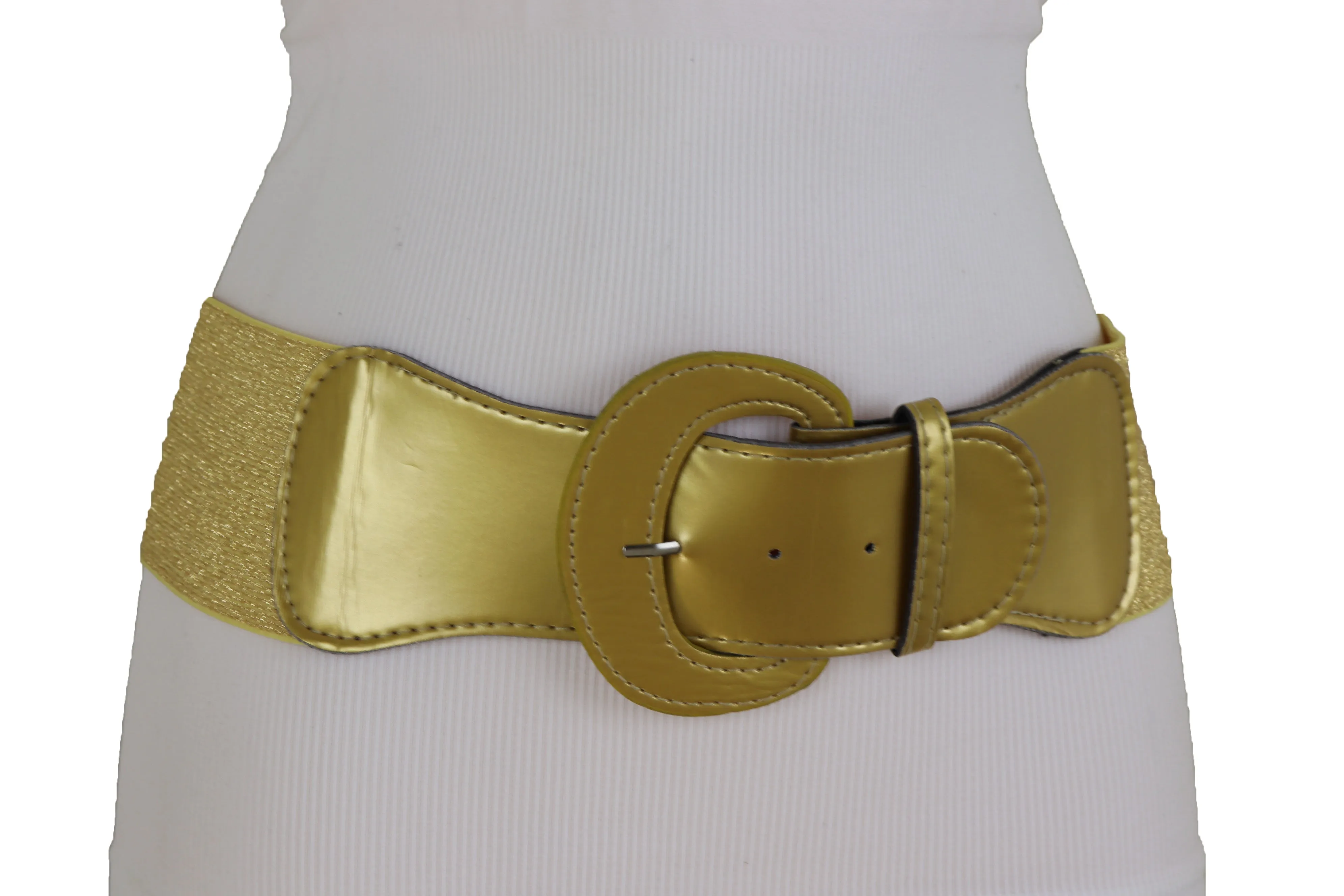 Gold Color Wide Elastic Band Fashion Belt Hip Waist Bling Silver Metal Studs Buckle Size M L