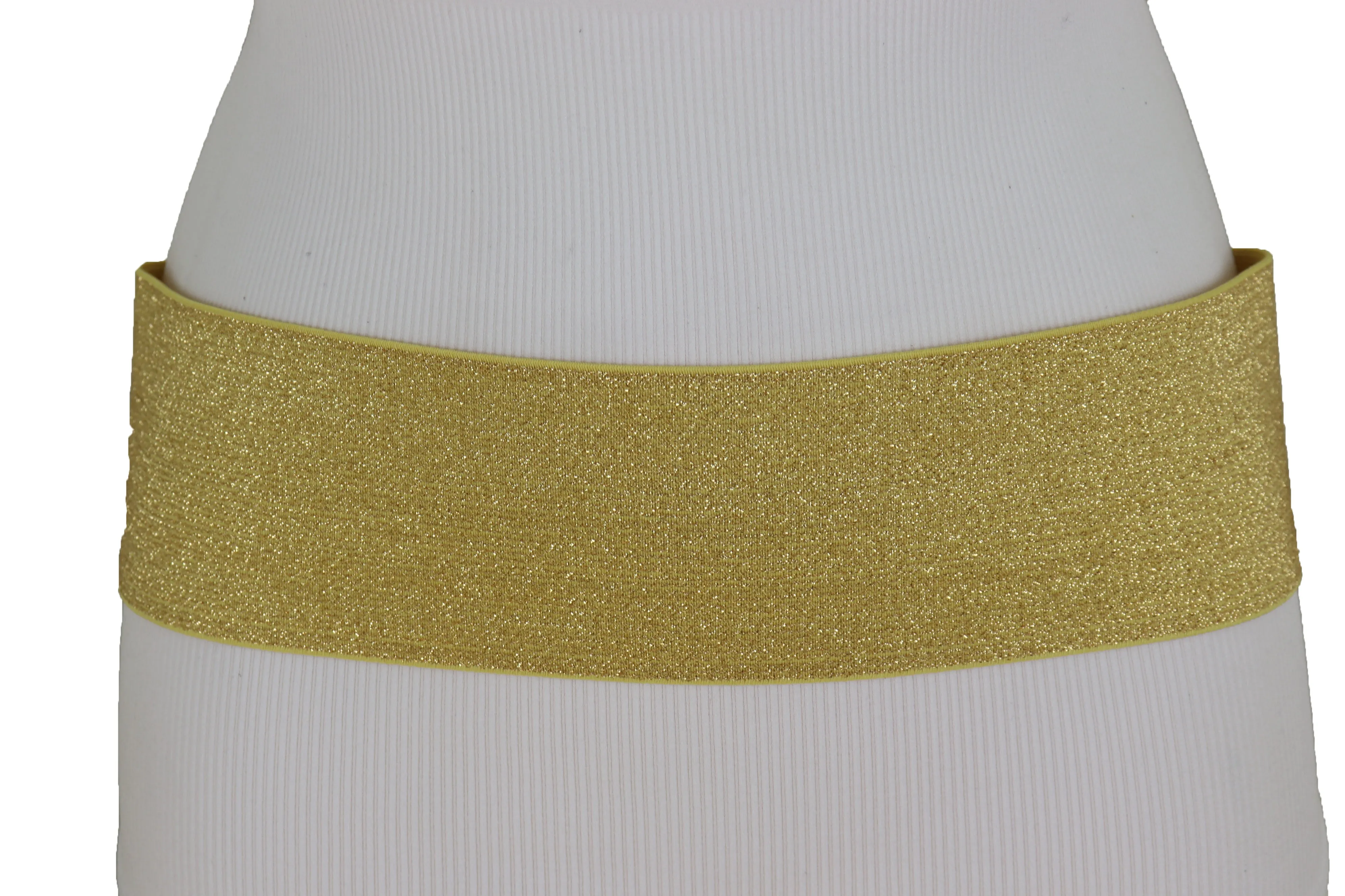 Gold Color Wide Elastic Band Fashion Belt Hip Waist Bling Silver Metal Studs Buckle Size M L