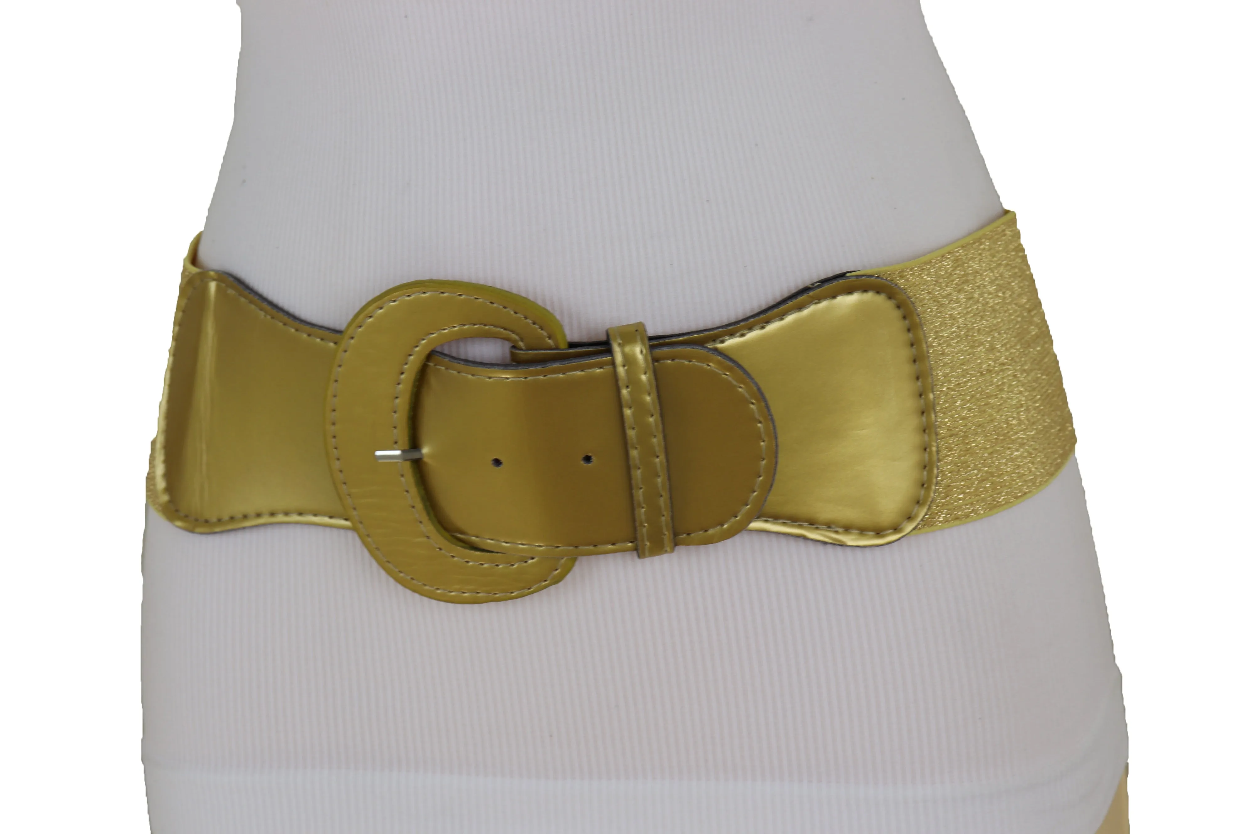 Gold Color Wide Elastic Band Fashion Belt Hip Waist Bling Silver Metal Studs Buckle Size M L