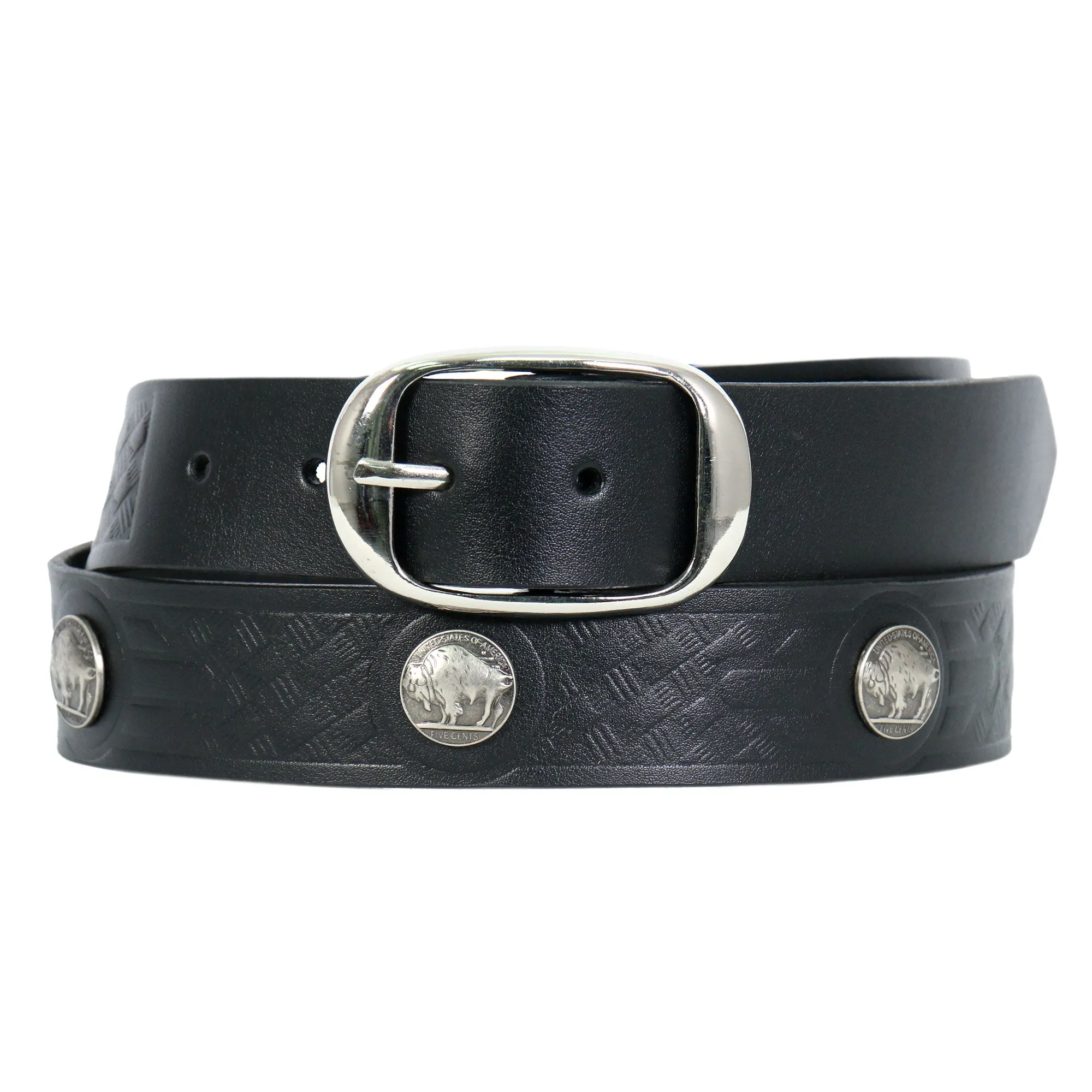 Hot Leathers Buffalo Nickel Black Leather Belt BLE1008