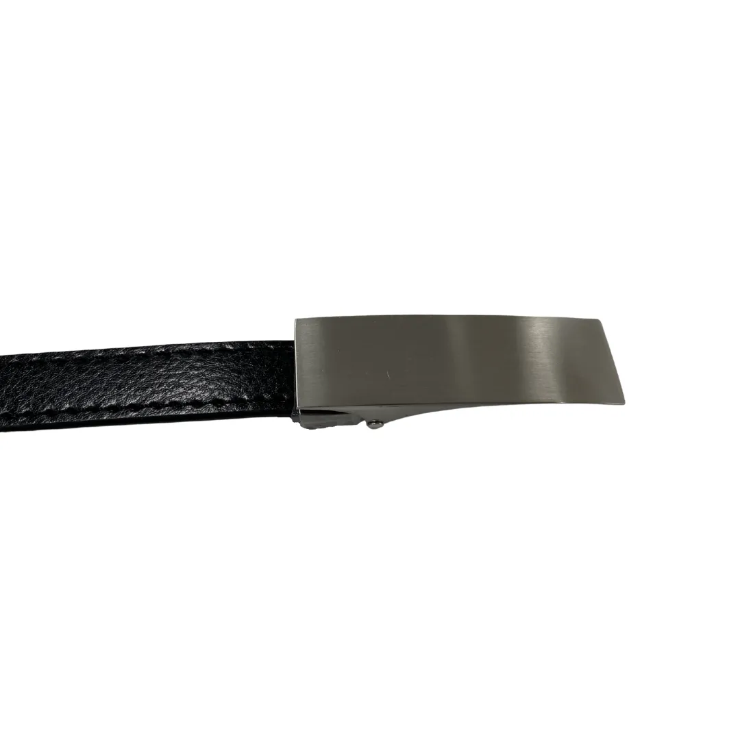 Kimberly | Women's Black Matte Genuine Leather Belt with Silver Buckle