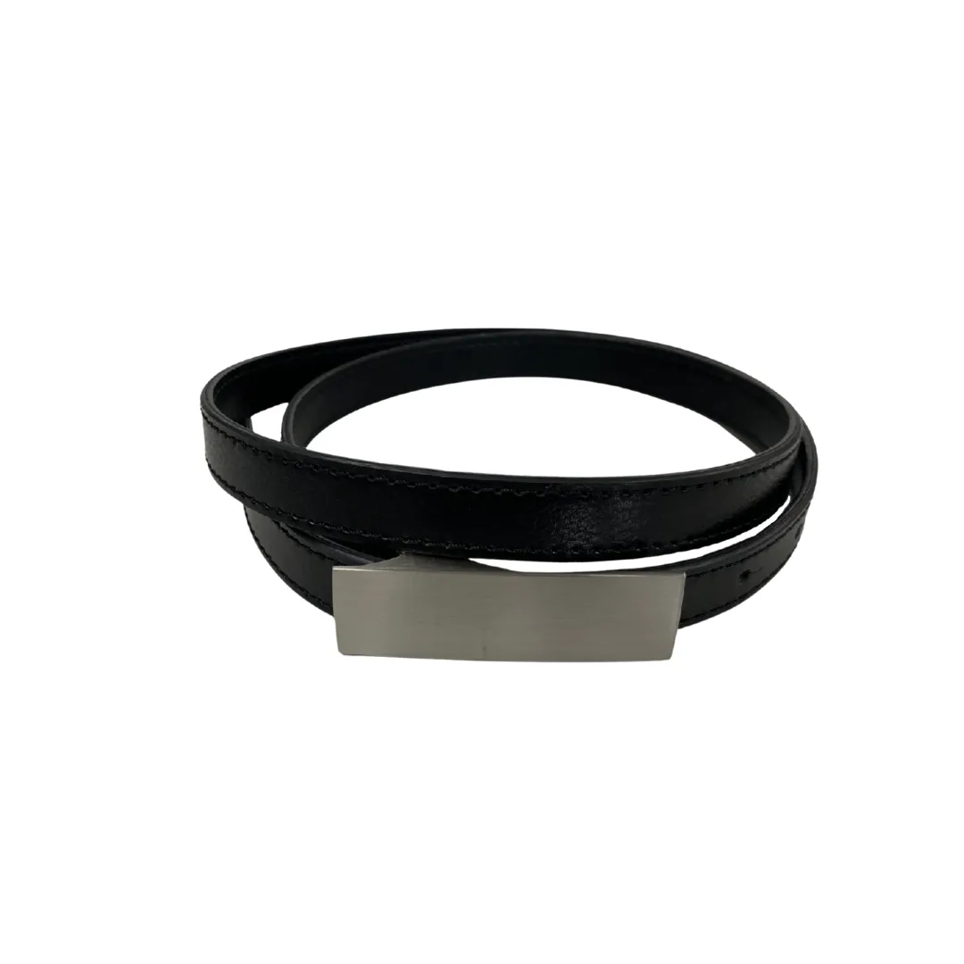 Kimberly | Women's Black Matte Genuine Leather Belt with Silver Buckle