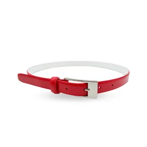 LACEY - Women's Red Skinny Genuine Leather Patent Belt with Silver Buckle