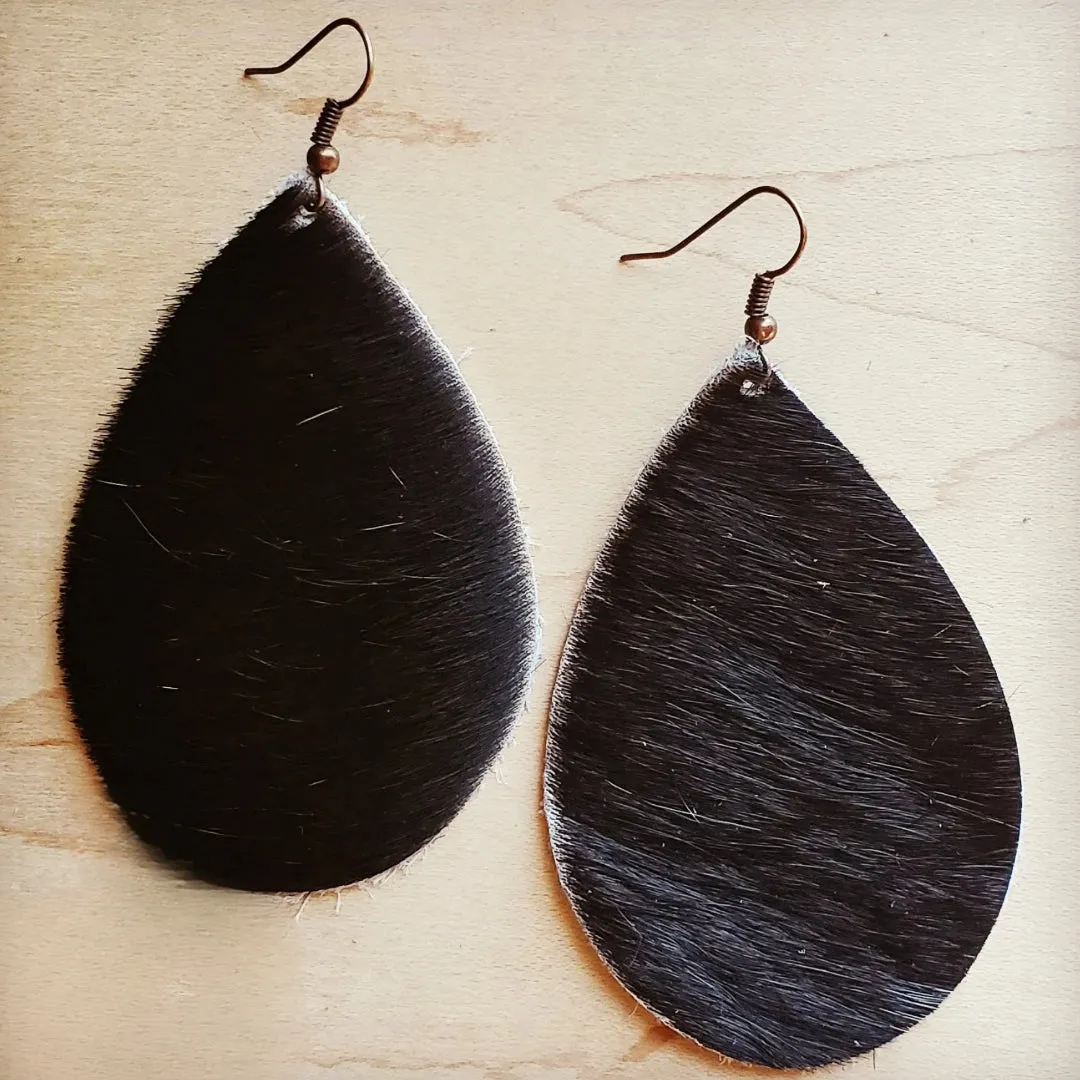 Leather Teardrop Earring-Dark Hair on Hide