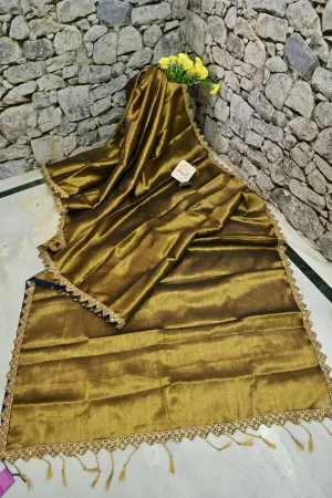 Mehendi Green Color Mulmul Cotton Tissue Saree