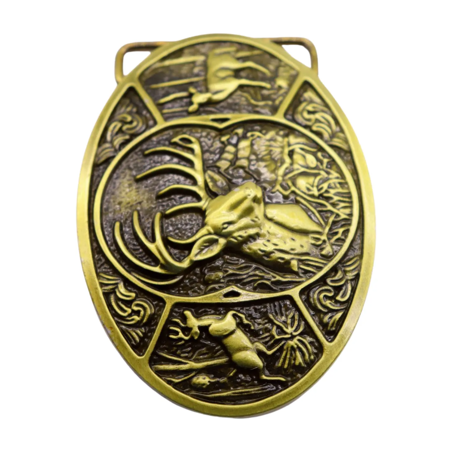 Men Gold Metal Belt Buckle Deer Nature Western Fashion Accessory Oval Shape