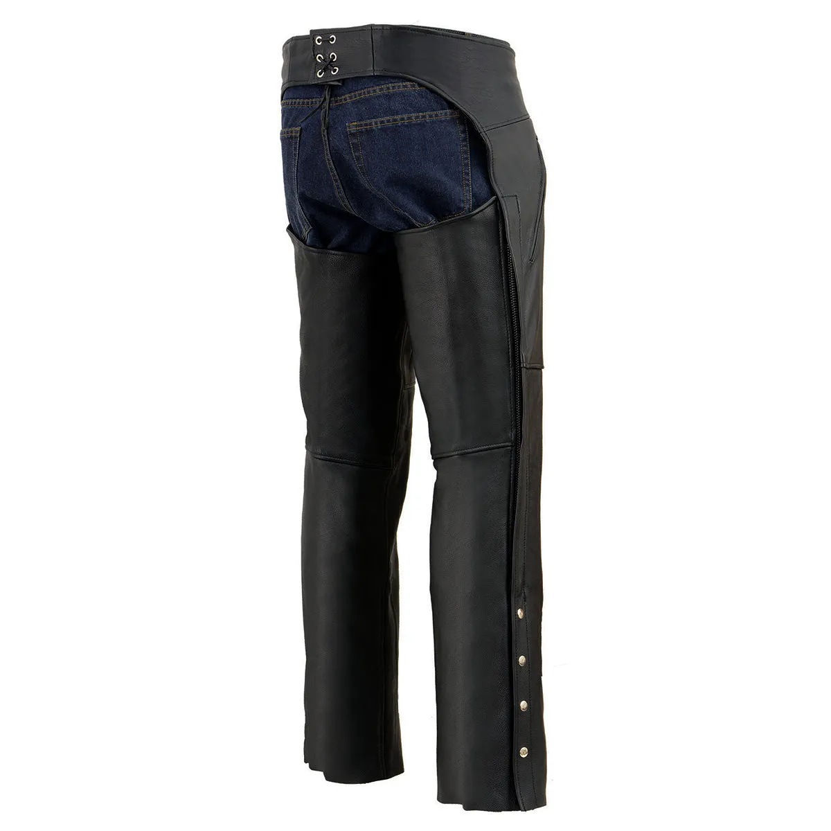 Milwaukee Leather Chaps for Men's Black Naked Leather - Thigh Pocket with Zipper Mesh Lined Motorcycle Chap- ML1190